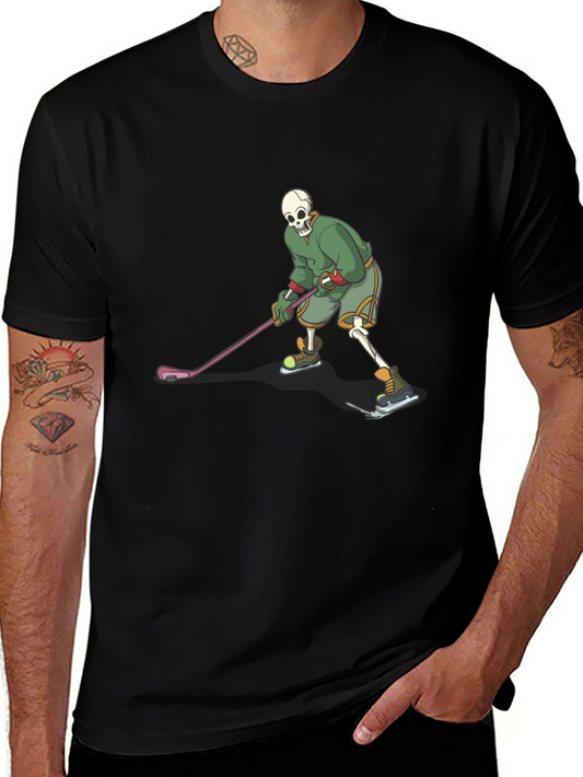 Skeleton Hockey Player Graphic Tee - Black