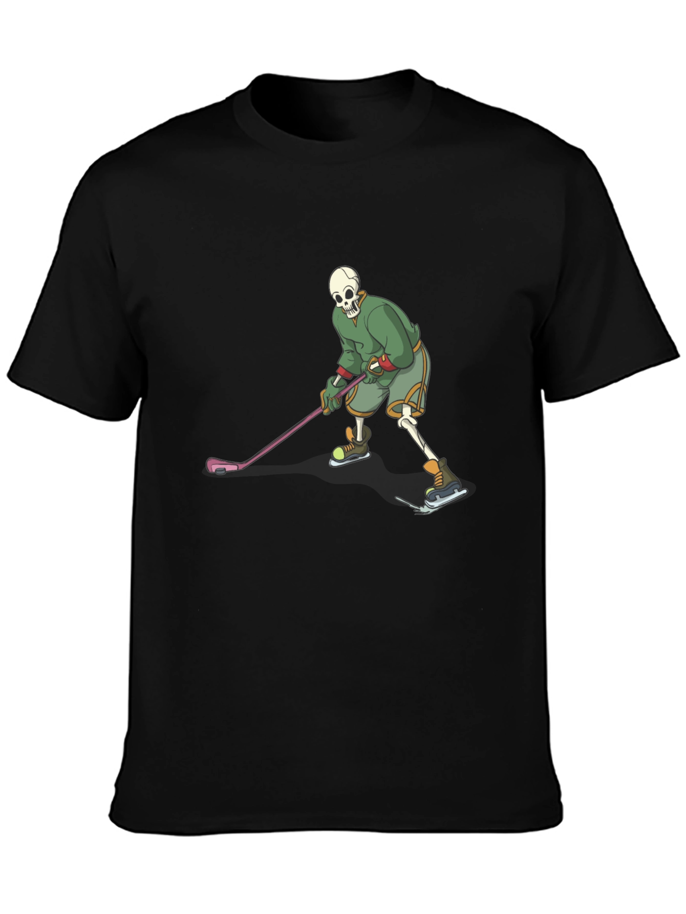 Skeleton Hockey Player Graphic Tee - Black
