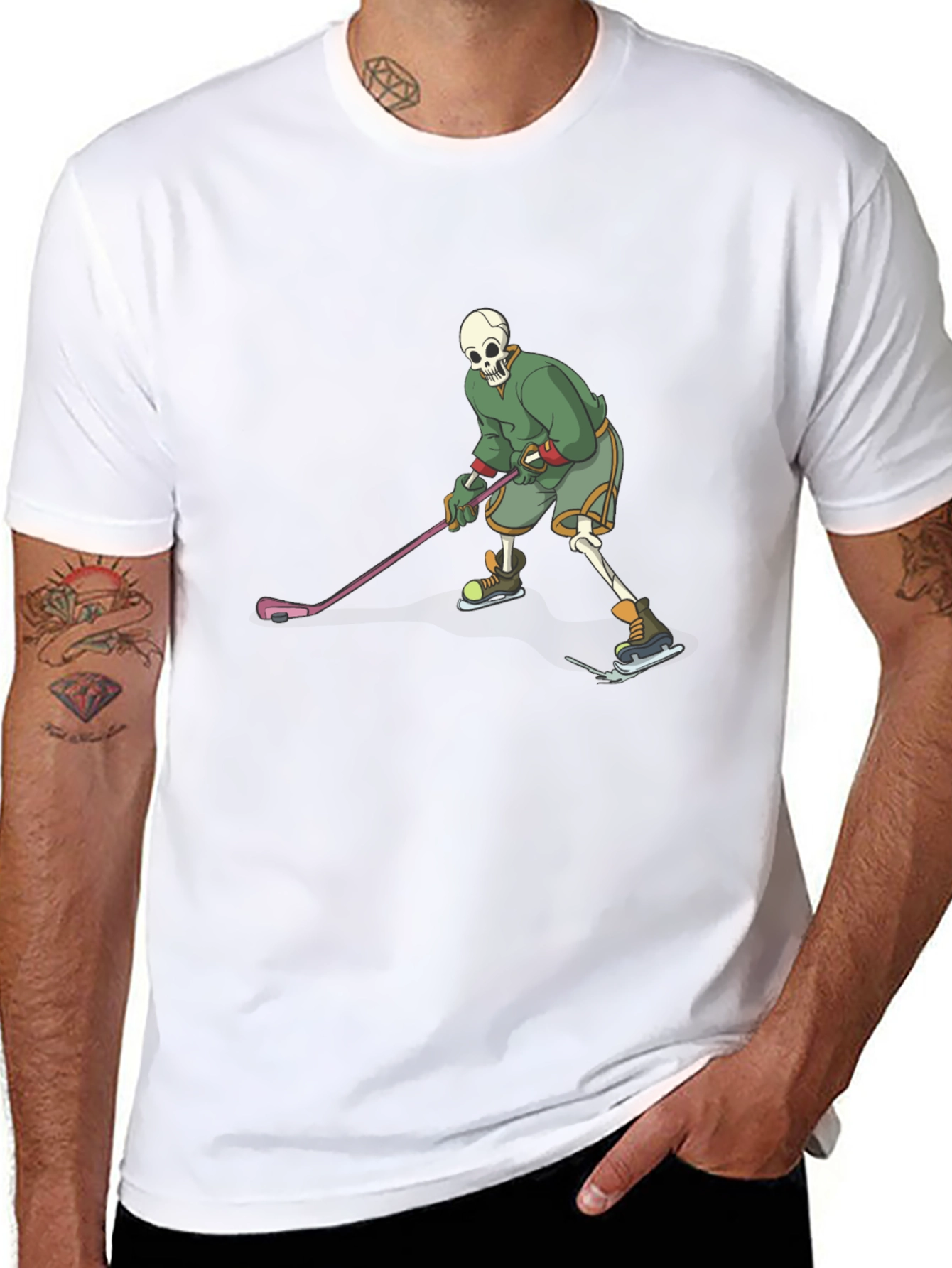 Skeleton Hockey Player Graphic Tee - Black