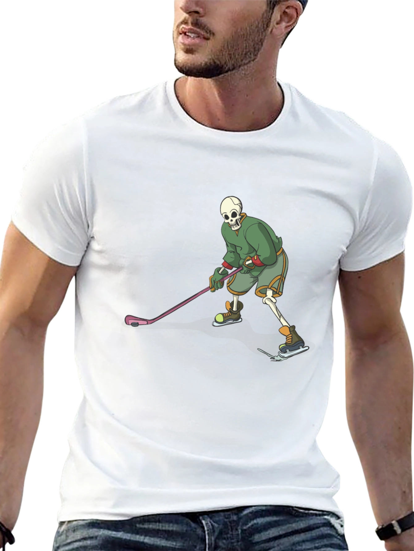 Skeleton Hockey Player Graphic Tee - Black