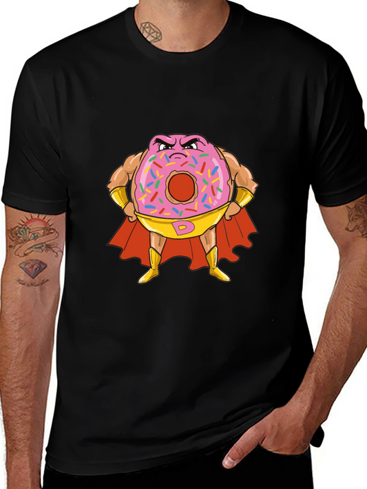 Donut Superhero Graphic Tee - Black Cotton T-Shirt