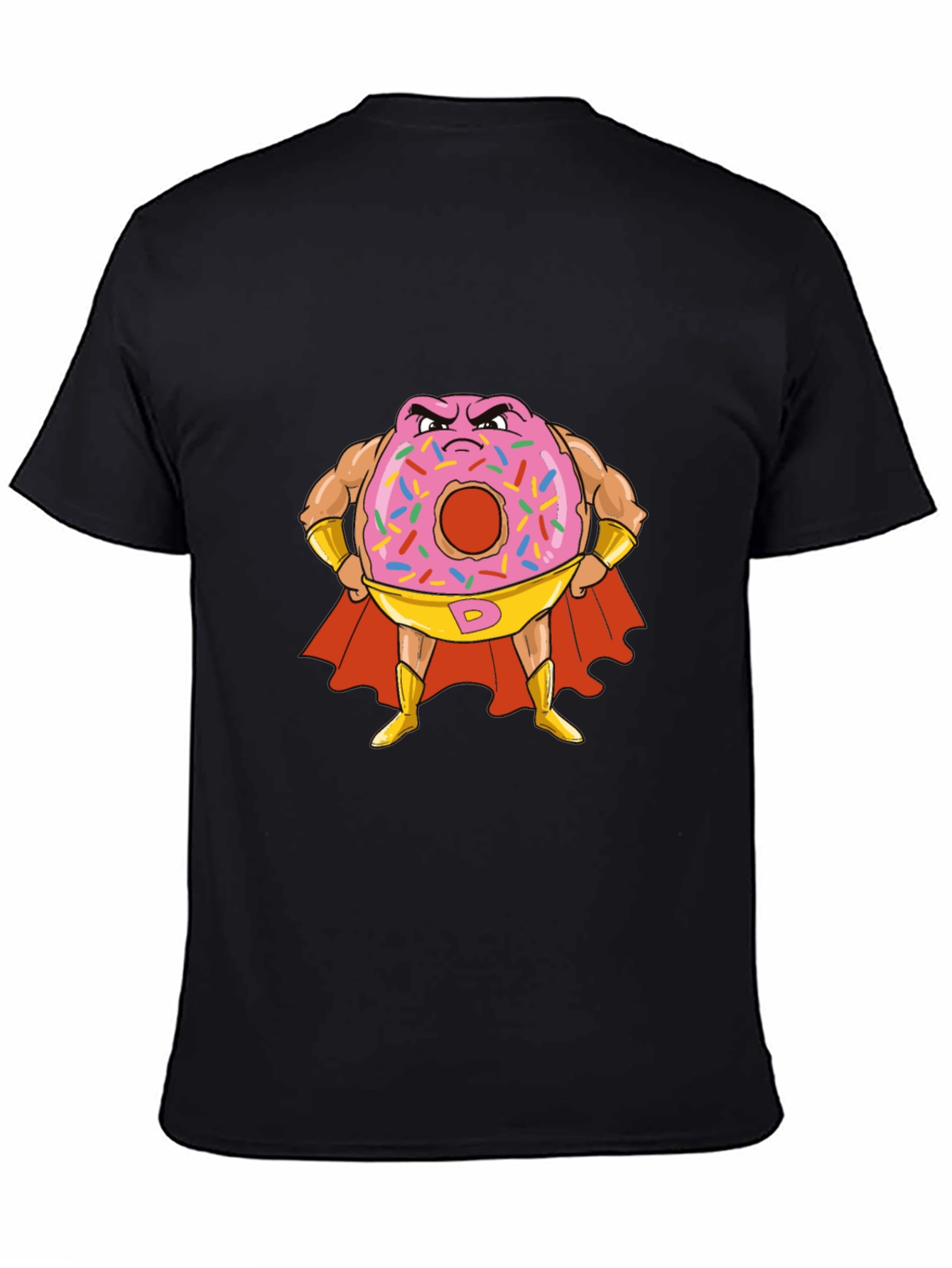 Donut Superhero Graphic Tee - Black Cotton T-Shirt