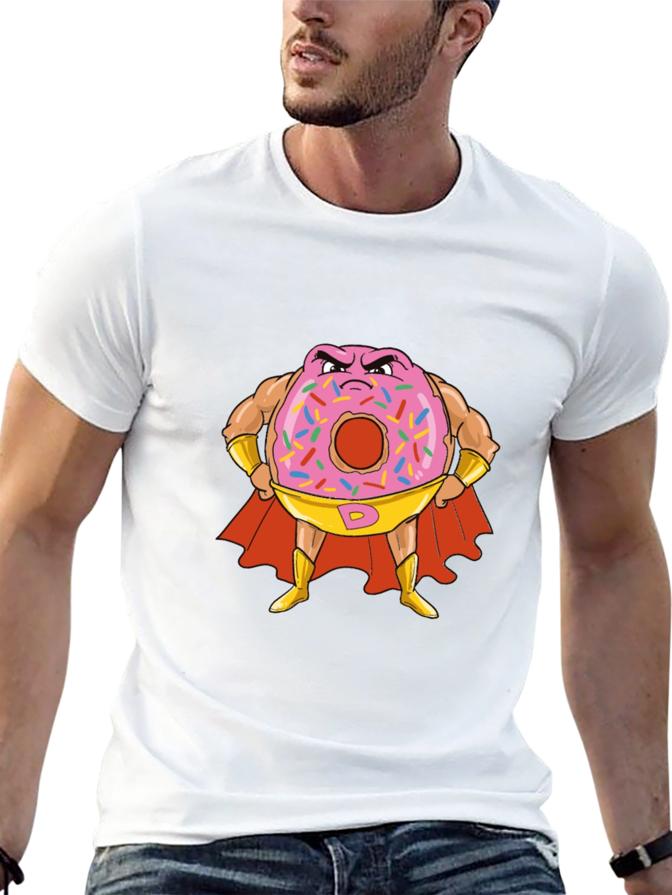 Donut Superhero Graphic Tee - Black Cotton T-Shirt