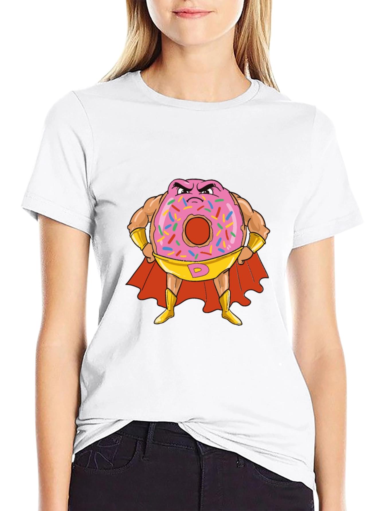 Donut Superhero Graphic Tee - Black Cotton T-Shirt