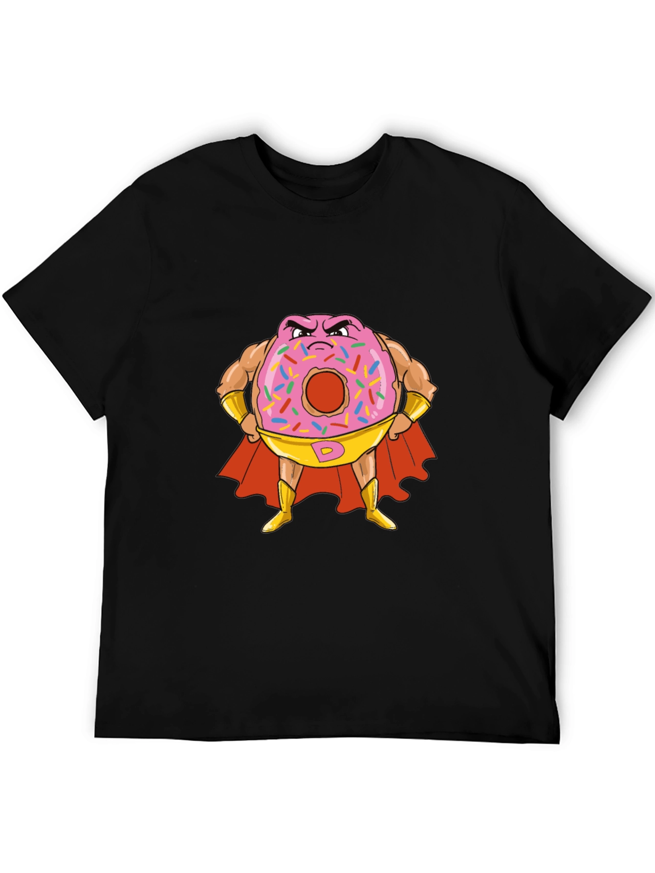 Donut Superhero Graphic Tee - Black Cotton T-Shirt