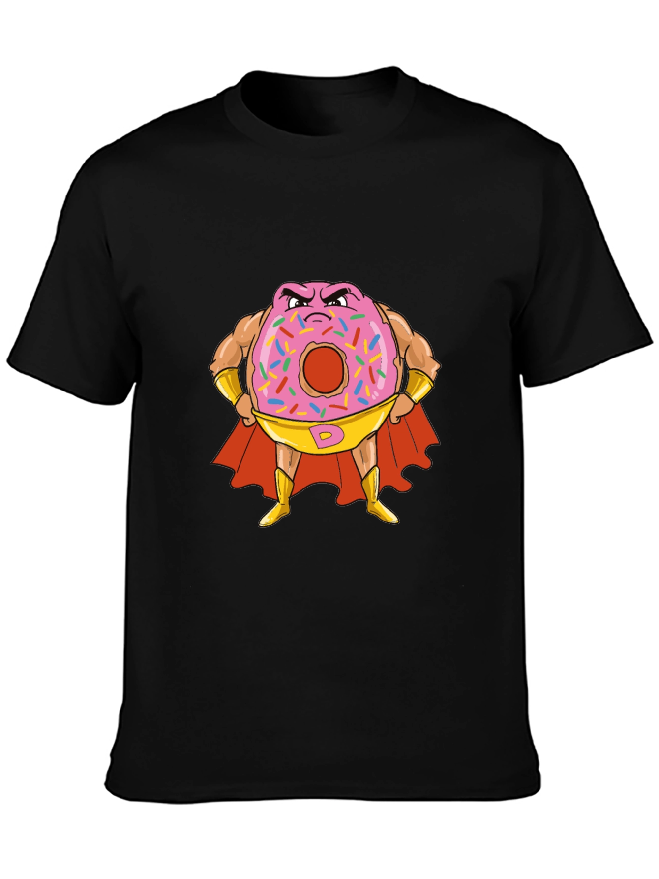 Donut Superhero Graphic Tee - Black Cotton T-Shirt