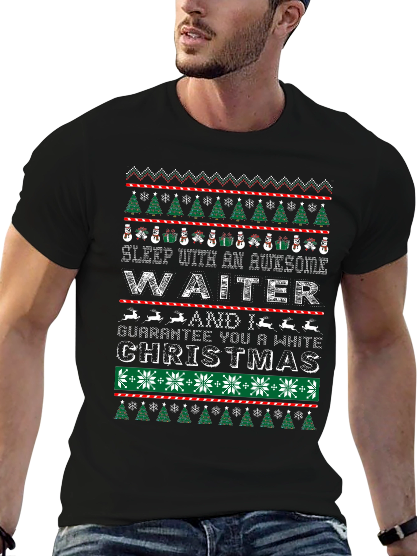 Awesome Waiter White Christmas Ugly T-Shirt