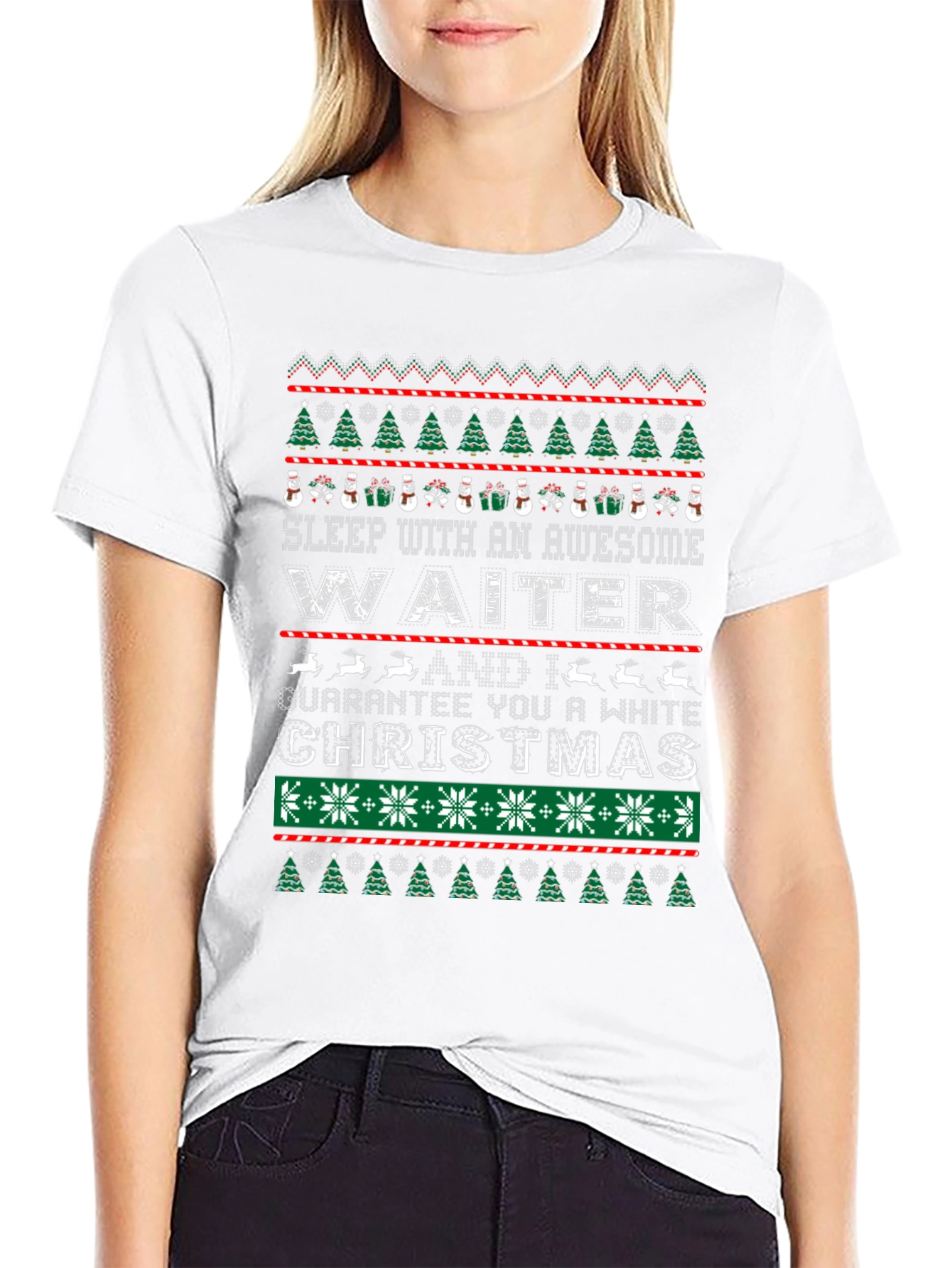Awesome Waiter White Christmas Ugly T-Shirt
