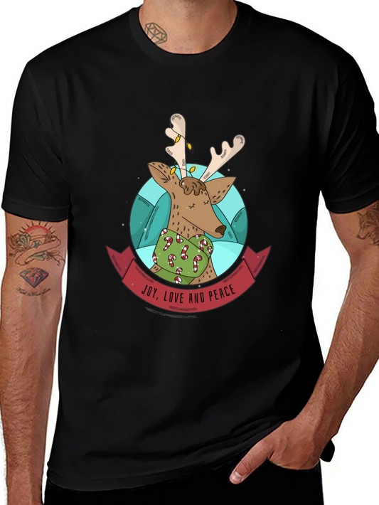 Festive Reindeer T-Shirt: Joy Love & Peace