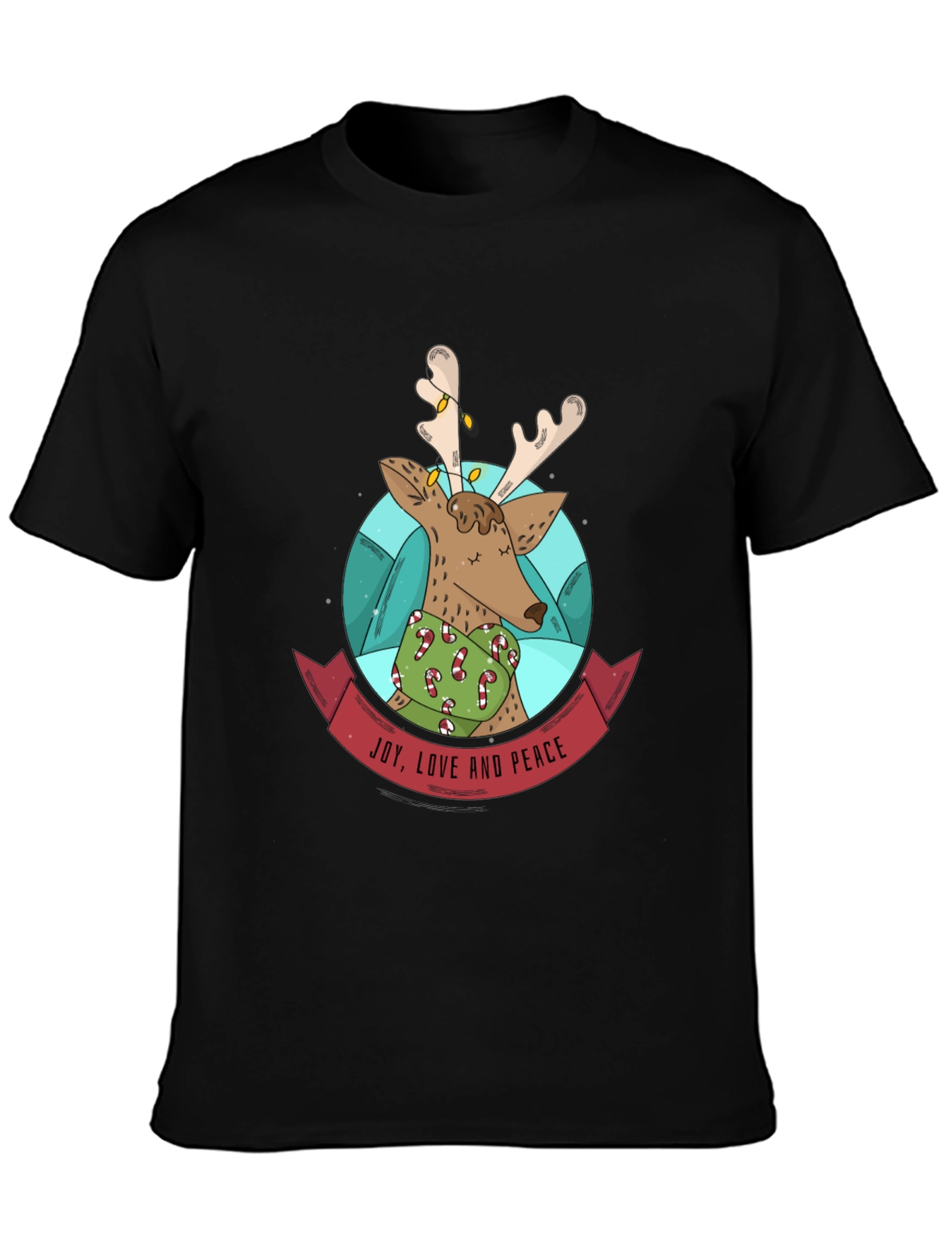 Festive Reindeer T-Shirt: Joy Love & Peace