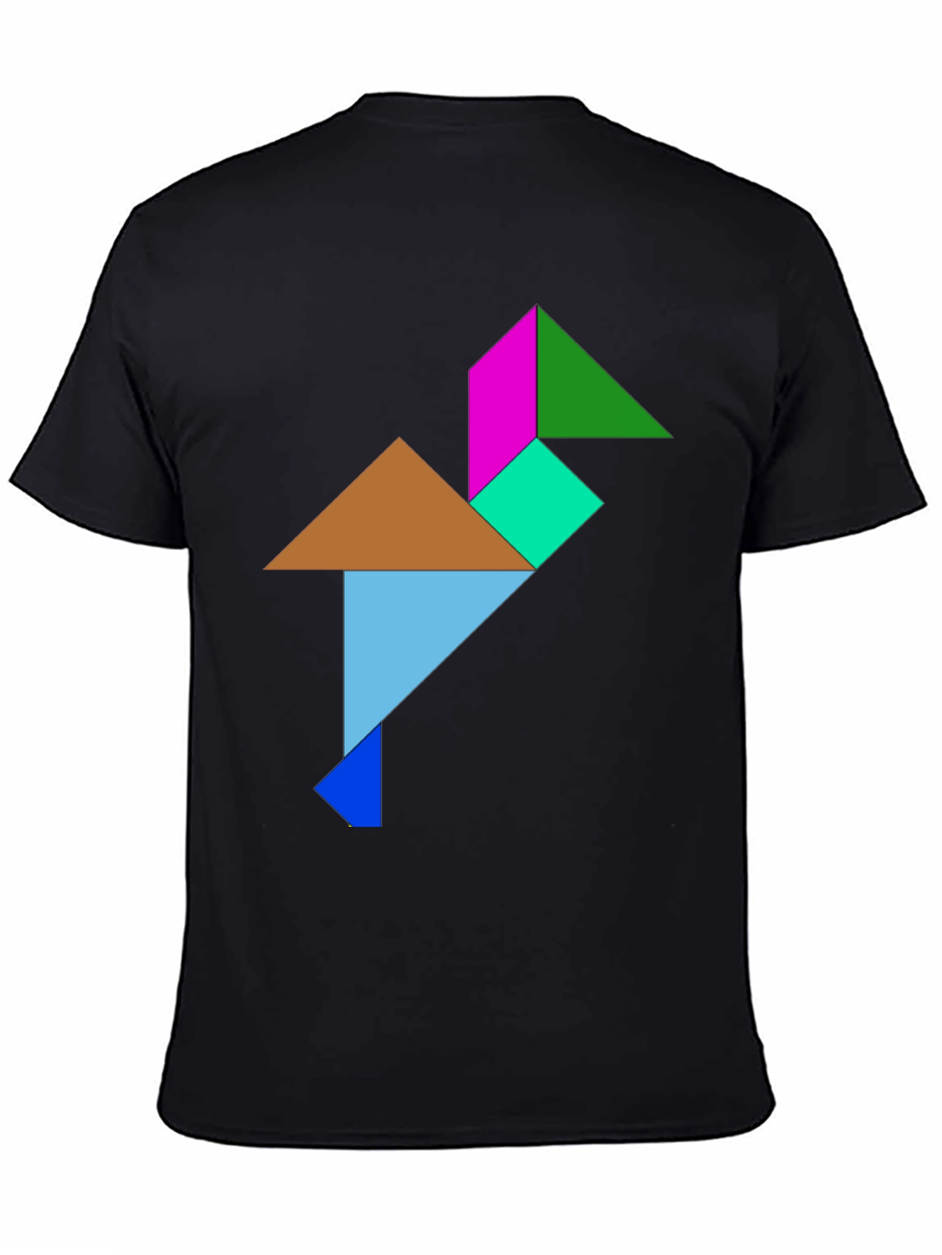 Geometric Tangram Bird Graphic Tee - Black