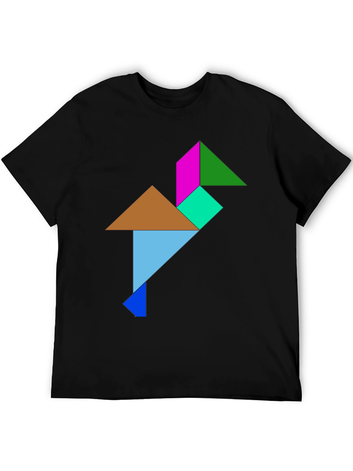 Geometric Tangram Bird Graphic Tee - Black