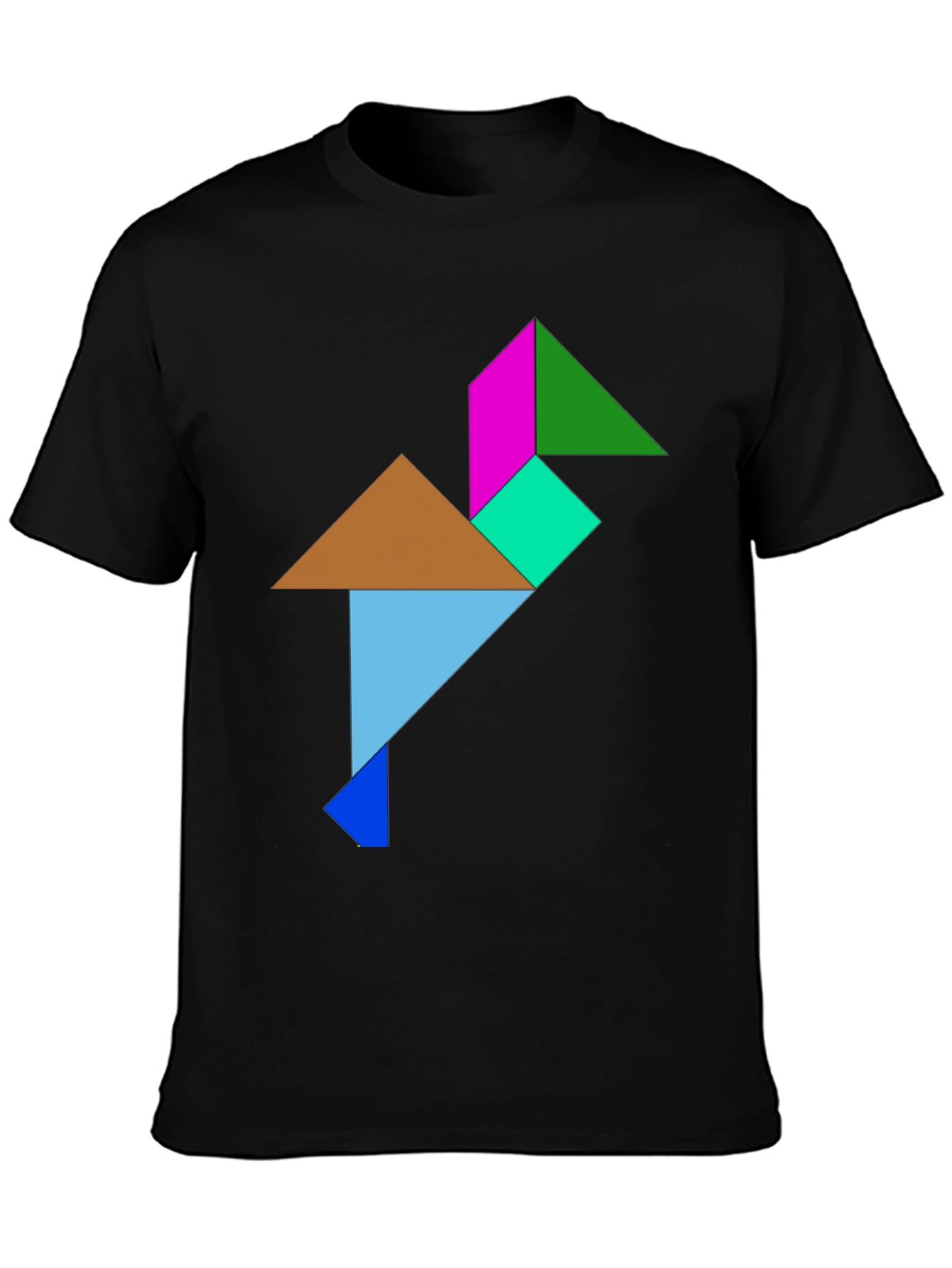 Geometric Tangram Bird Graphic Tee - Black