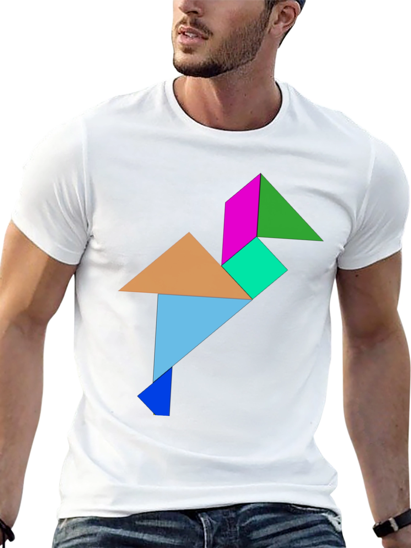 Geometric Tangram Bird Graphic Tee - Black
