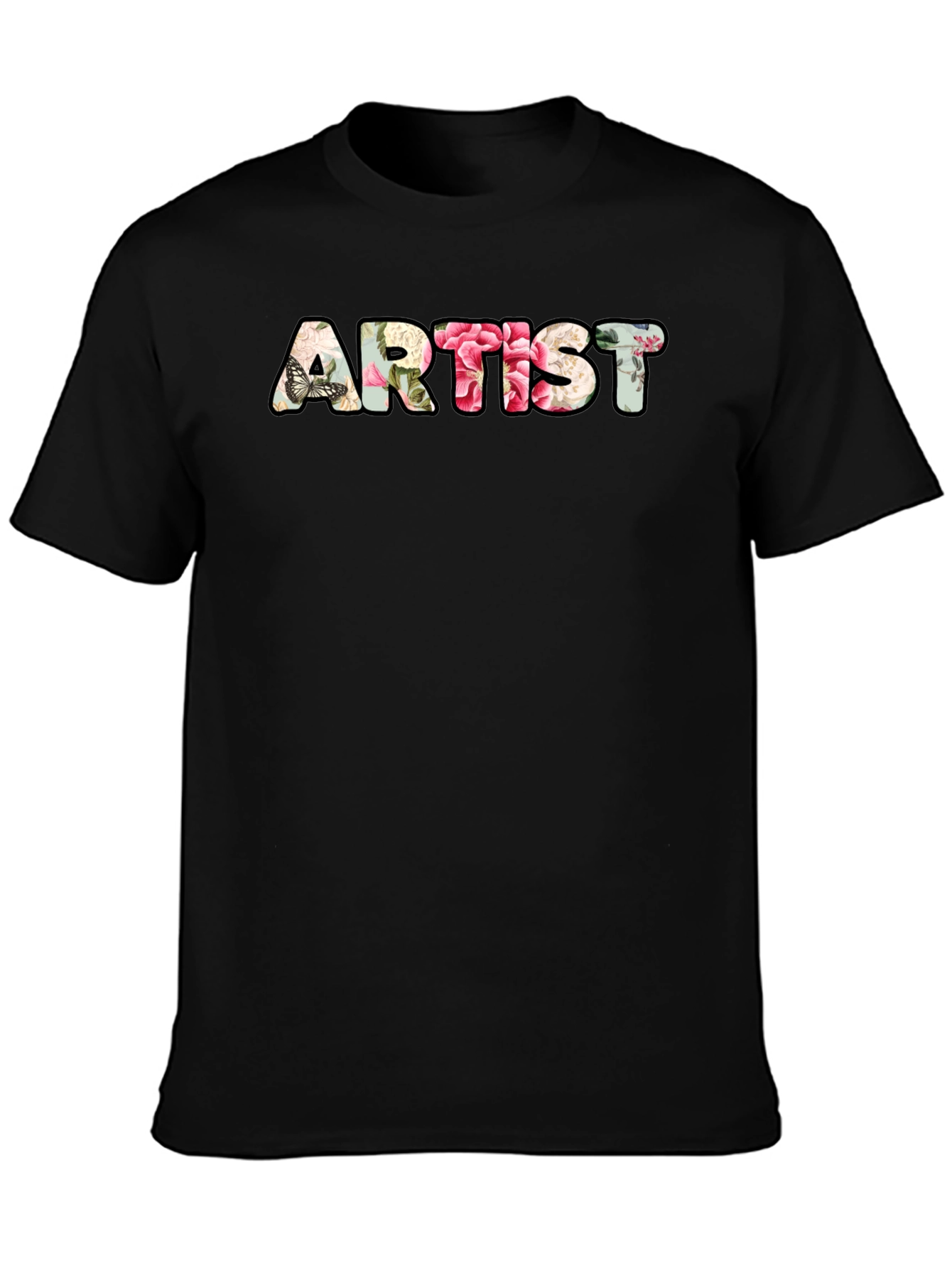 Floral Artist T-Shirt - Black Crew Neck Tee