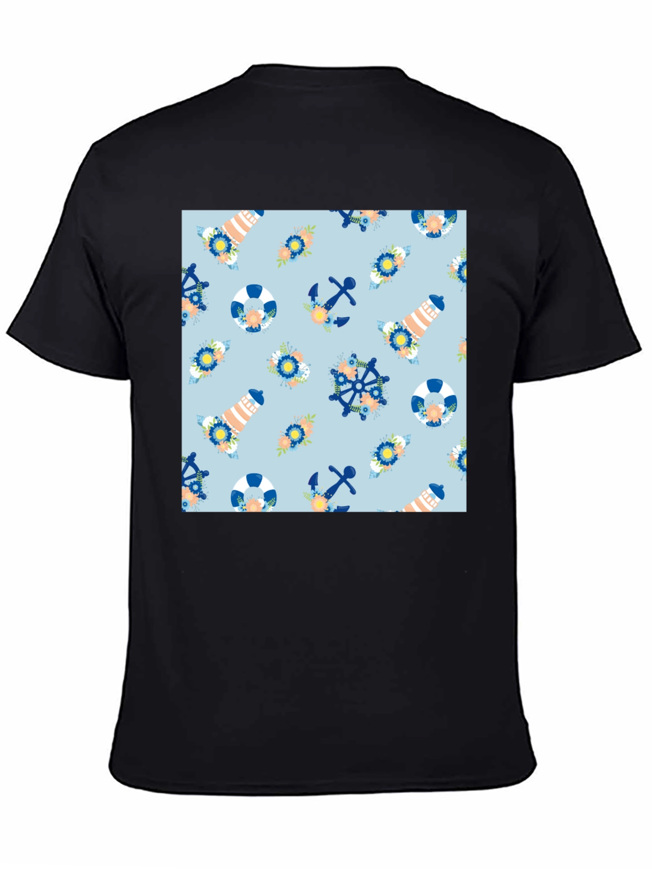 Nautical Pattern Black T-Shirt