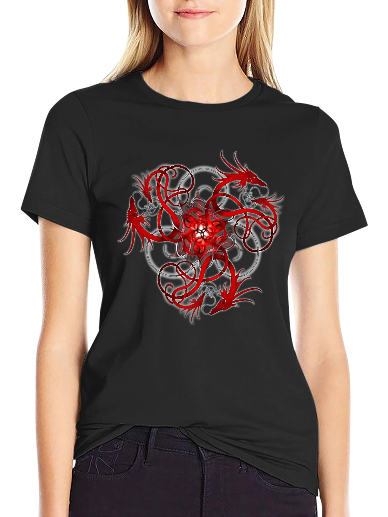 Red Dragon Trefoil Graphic Black T-Shirt