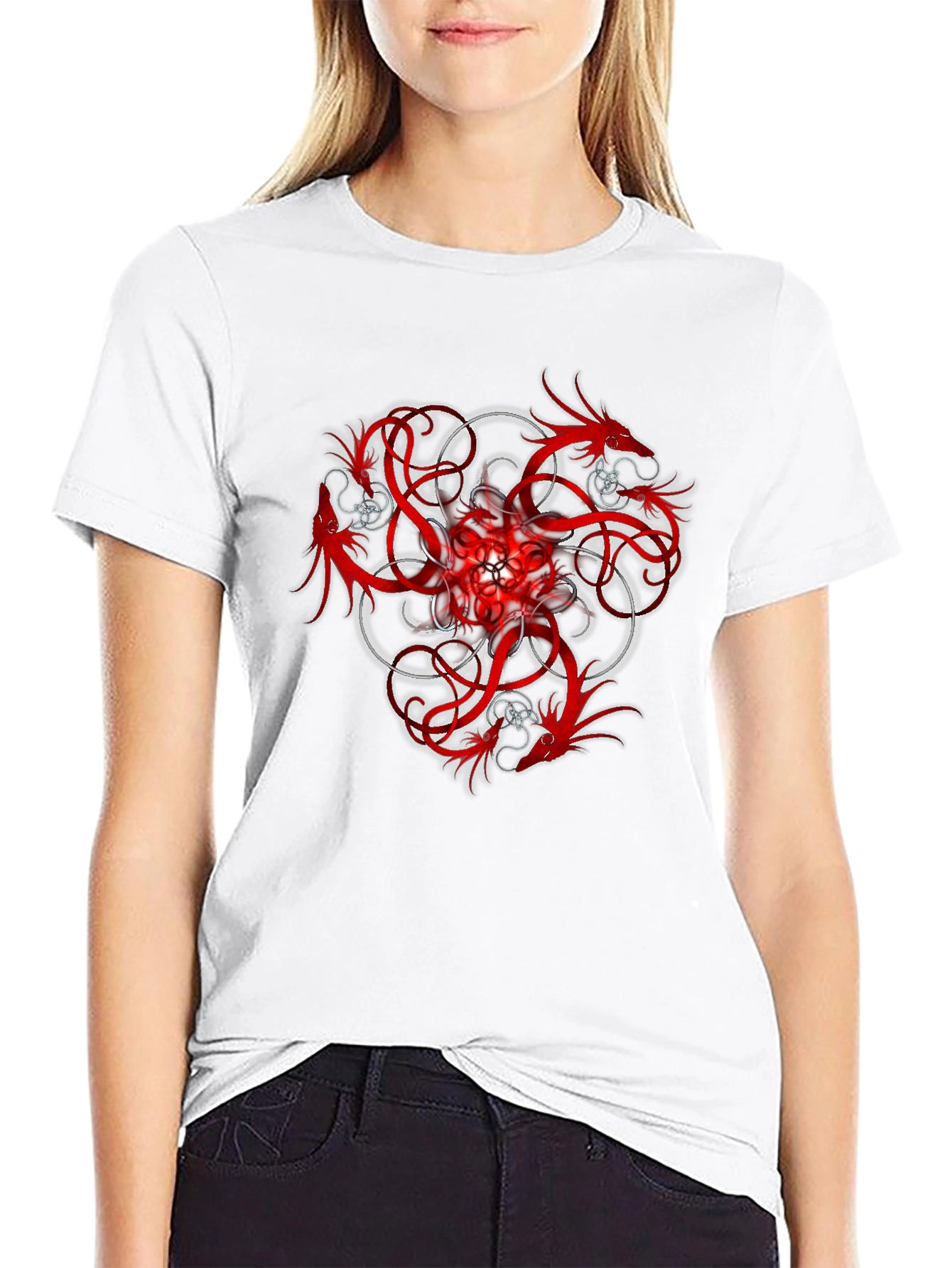 Red Dragon Trefoil Graphic Black T-Shirt