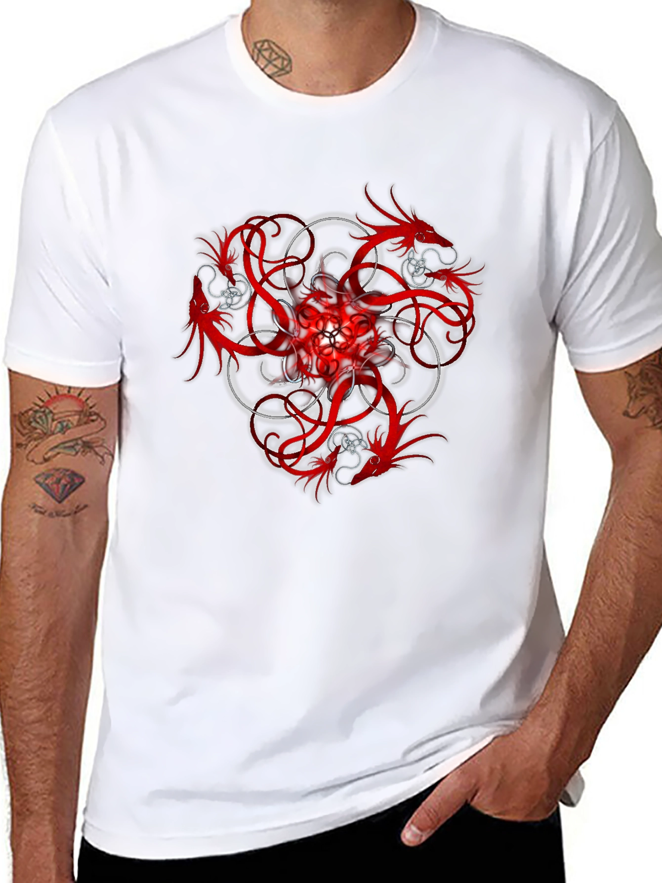 Red Dragon Trefoil Graphic Black T-Shirt