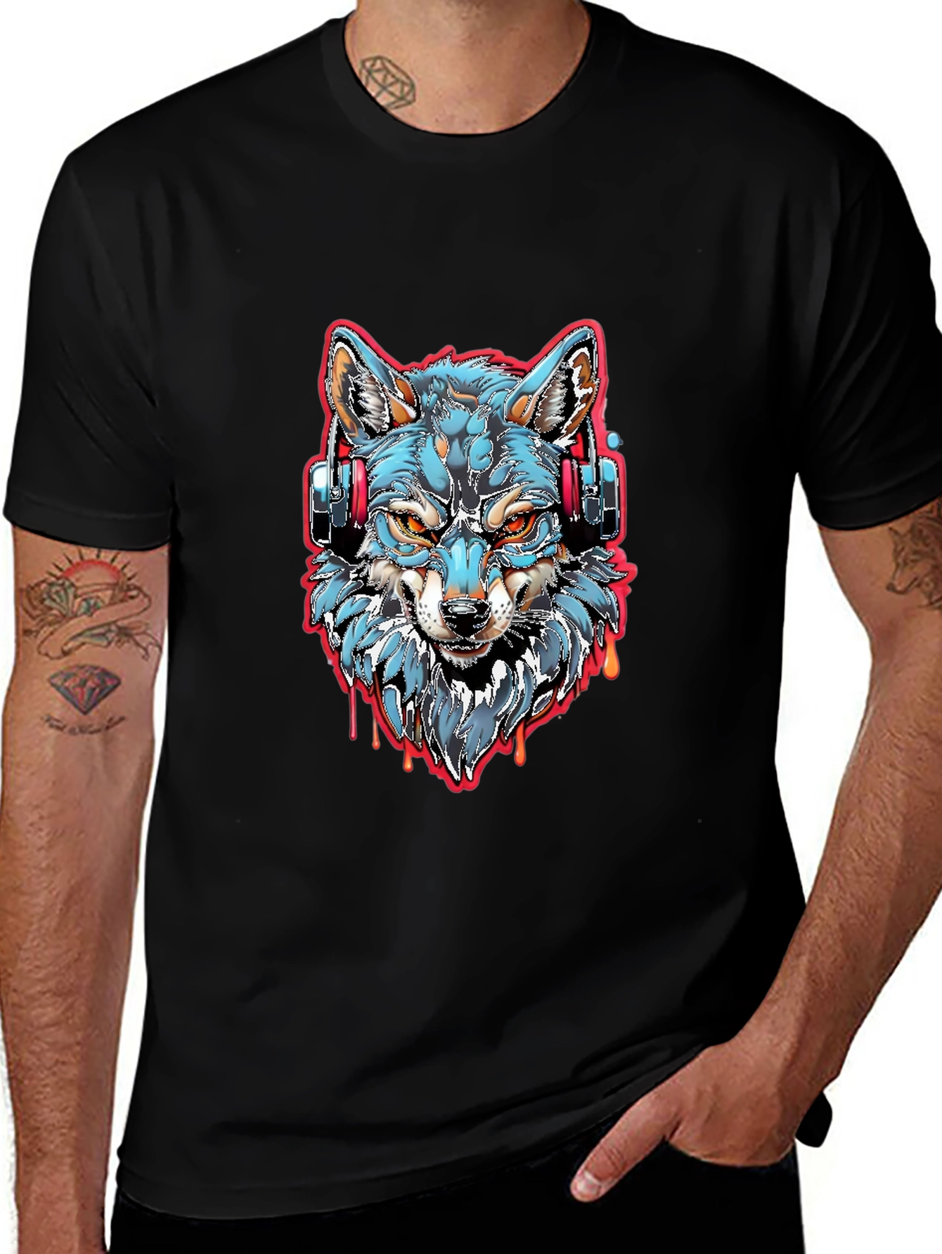 Wolf Headphones Graphic Tee - Cool Black Shirt