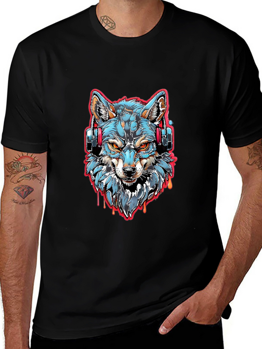 Wolf Headphones Graphic Tee - Cool Black Shirt