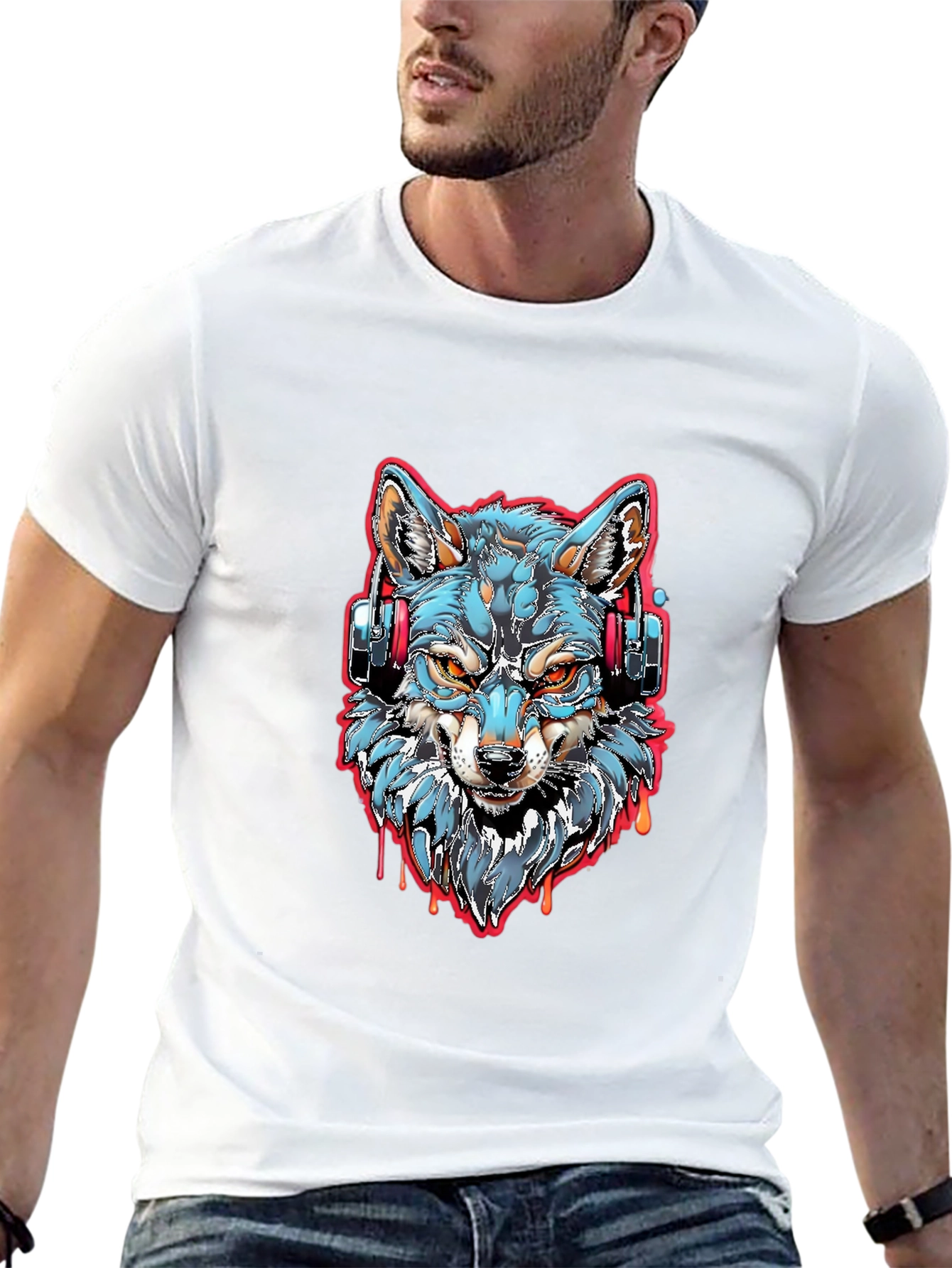 Wolf Headphones Graphic Tee - Cool Black Shirt