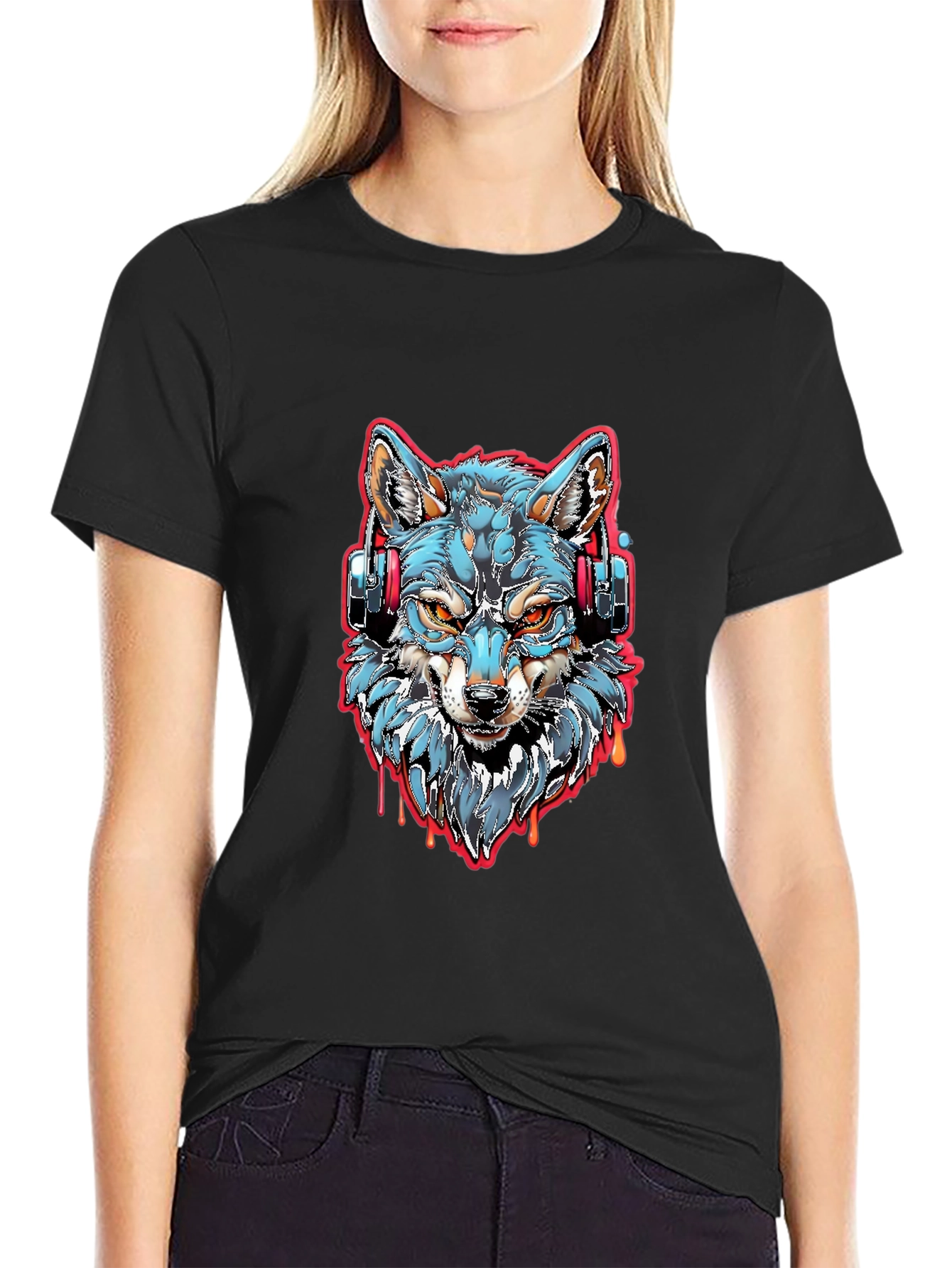 Wolf Headphones Graphic Tee - Cool Black Shirt