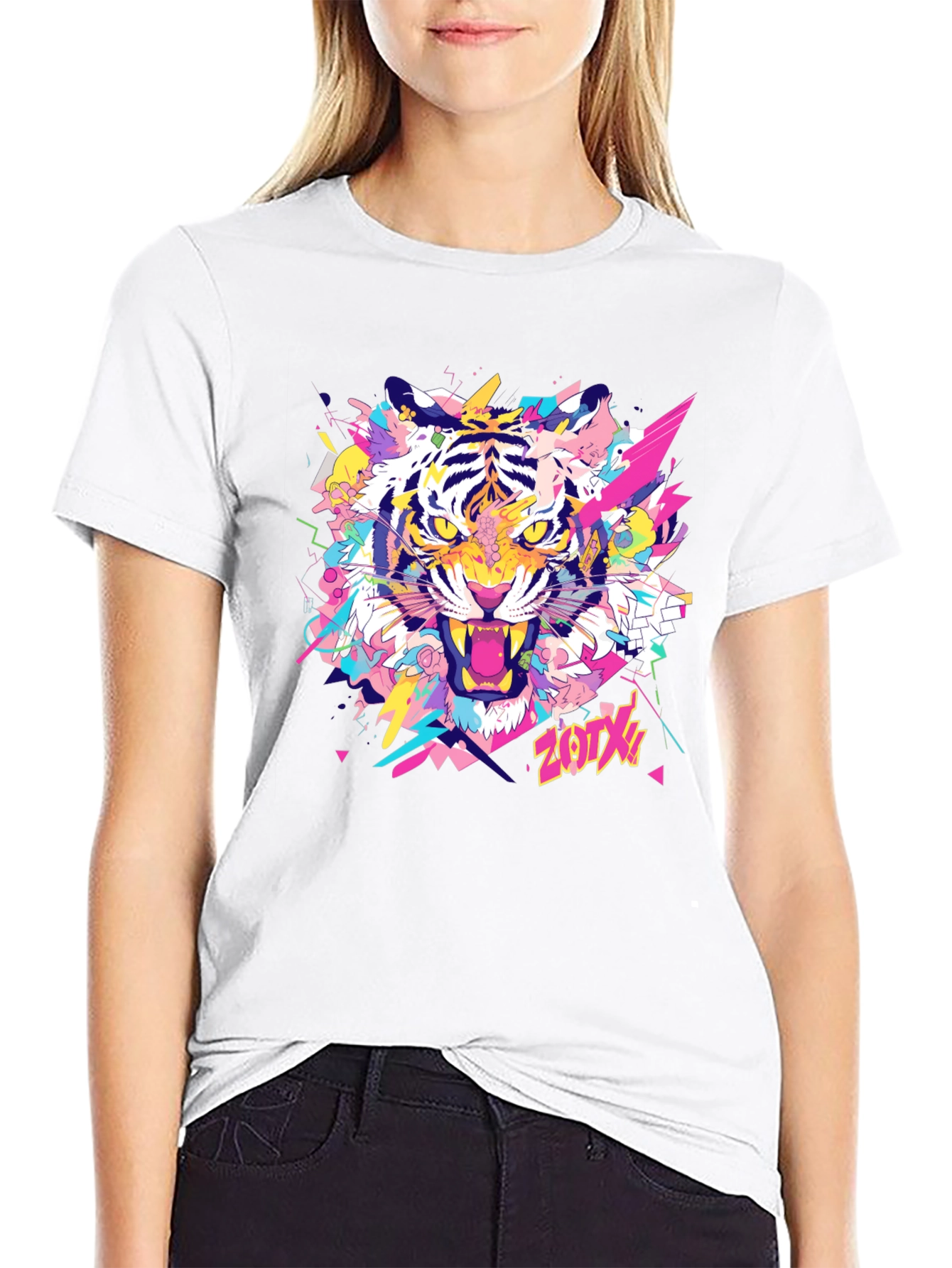 Vibrant Tiger Graphic Tee - Stylish Black Cotton T-Shirt