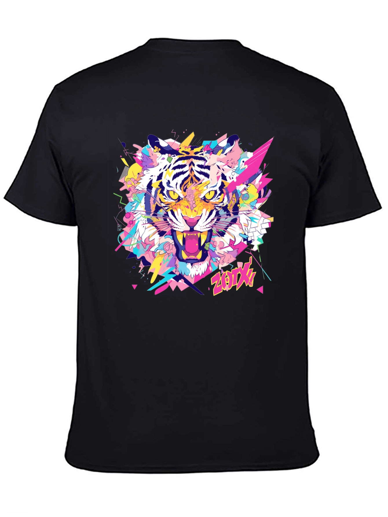 Vibrant Tiger Graphic Tee - Stylish Black Cotton T-Shirt