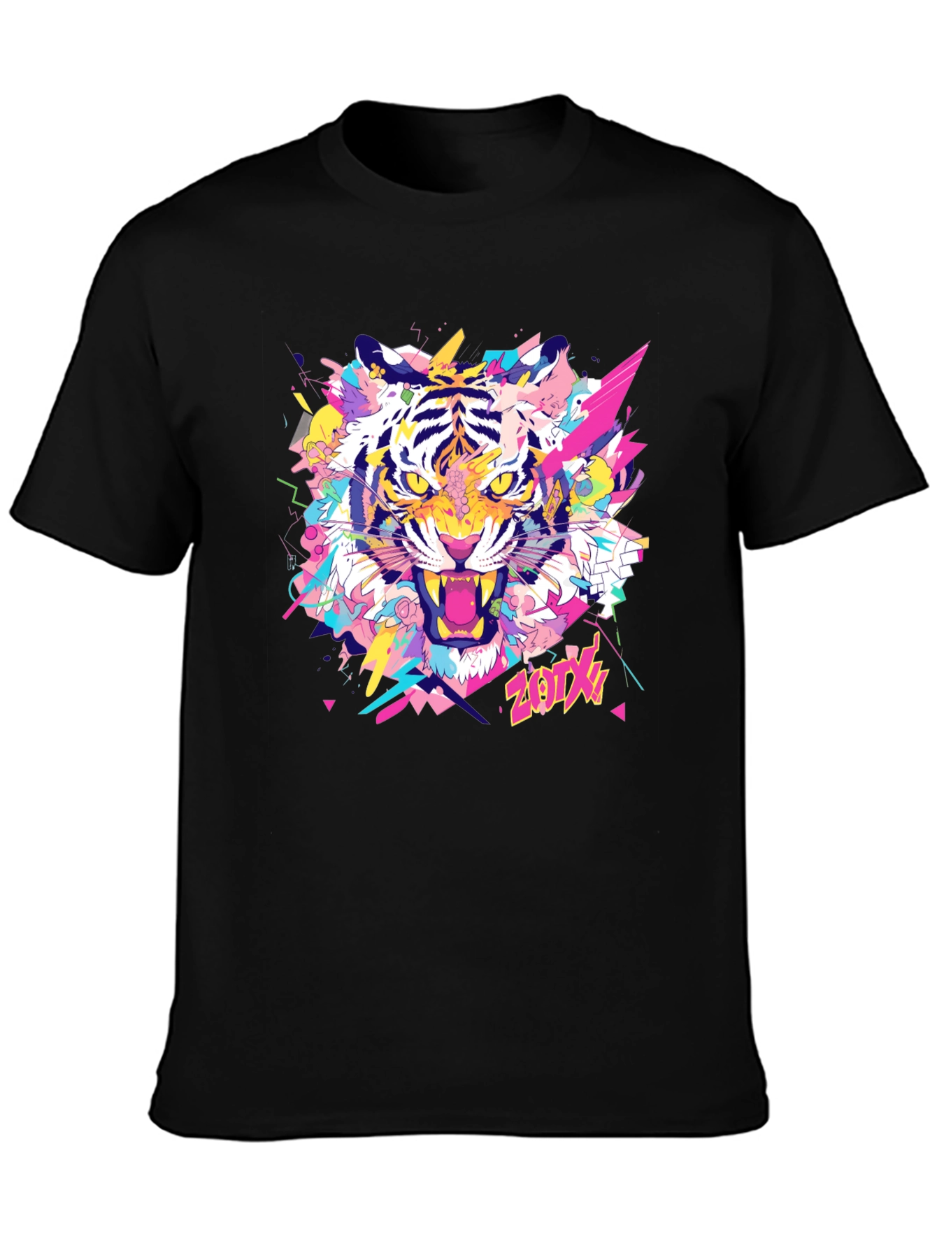Vibrant Tiger Graphic Tee - Stylish Black Cotton T-Shirt