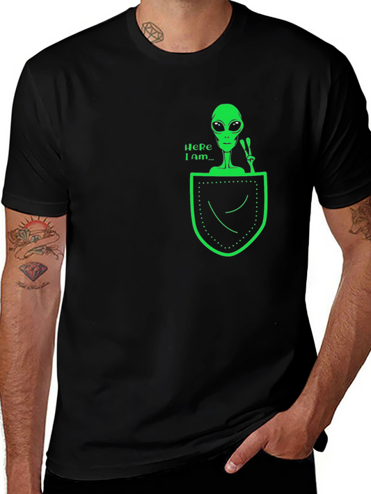 Alien in Pocket Graphic Tee - Black Cotton T-Shirt