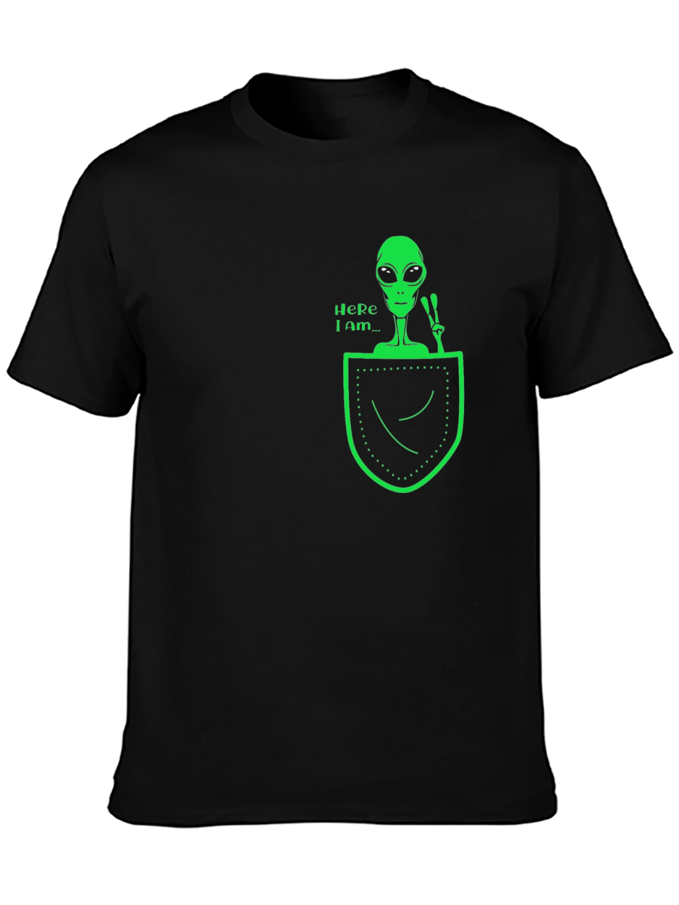 Alien in Pocket Graphic Tee - Black Cotton T-Shirt