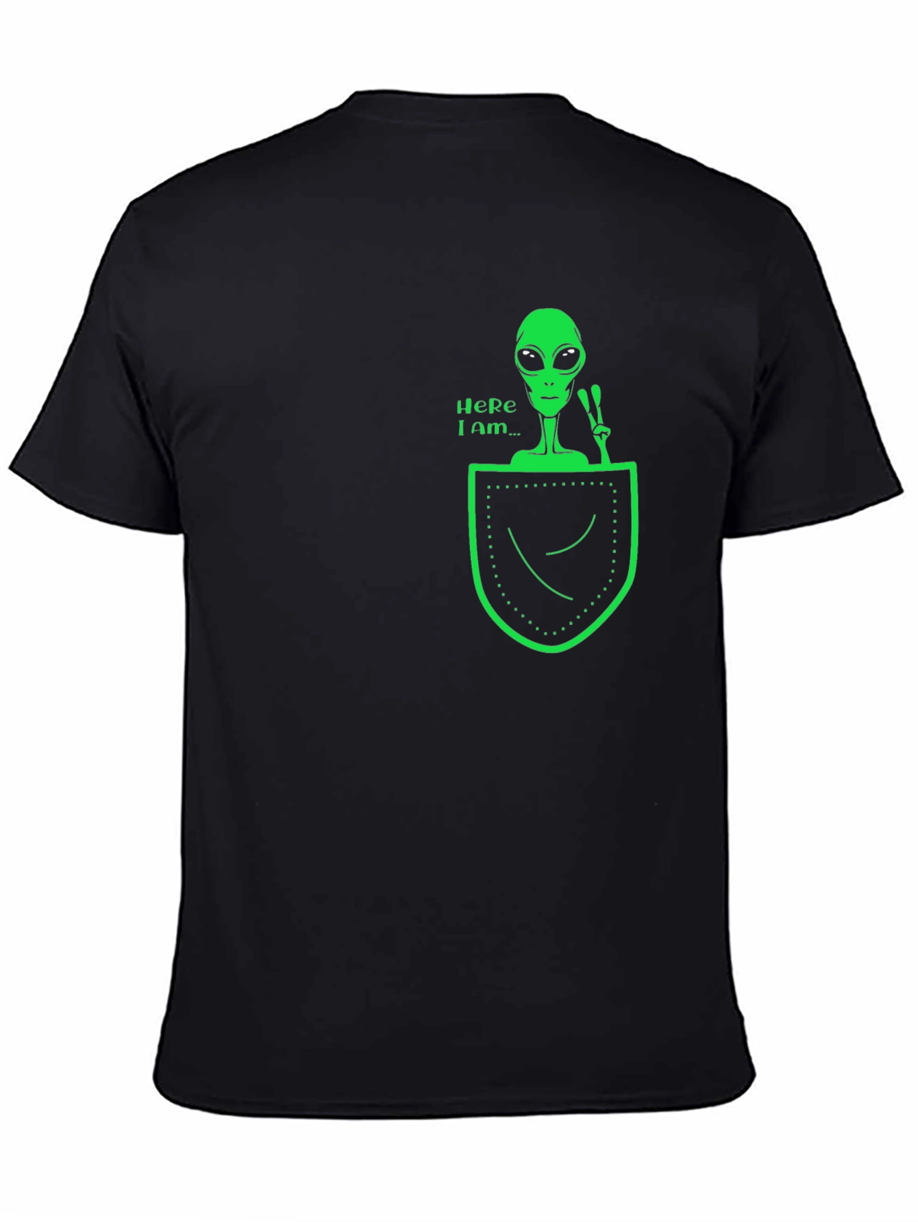 Alien in Pocket Graphic Tee - Black Cotton T-Shirt
