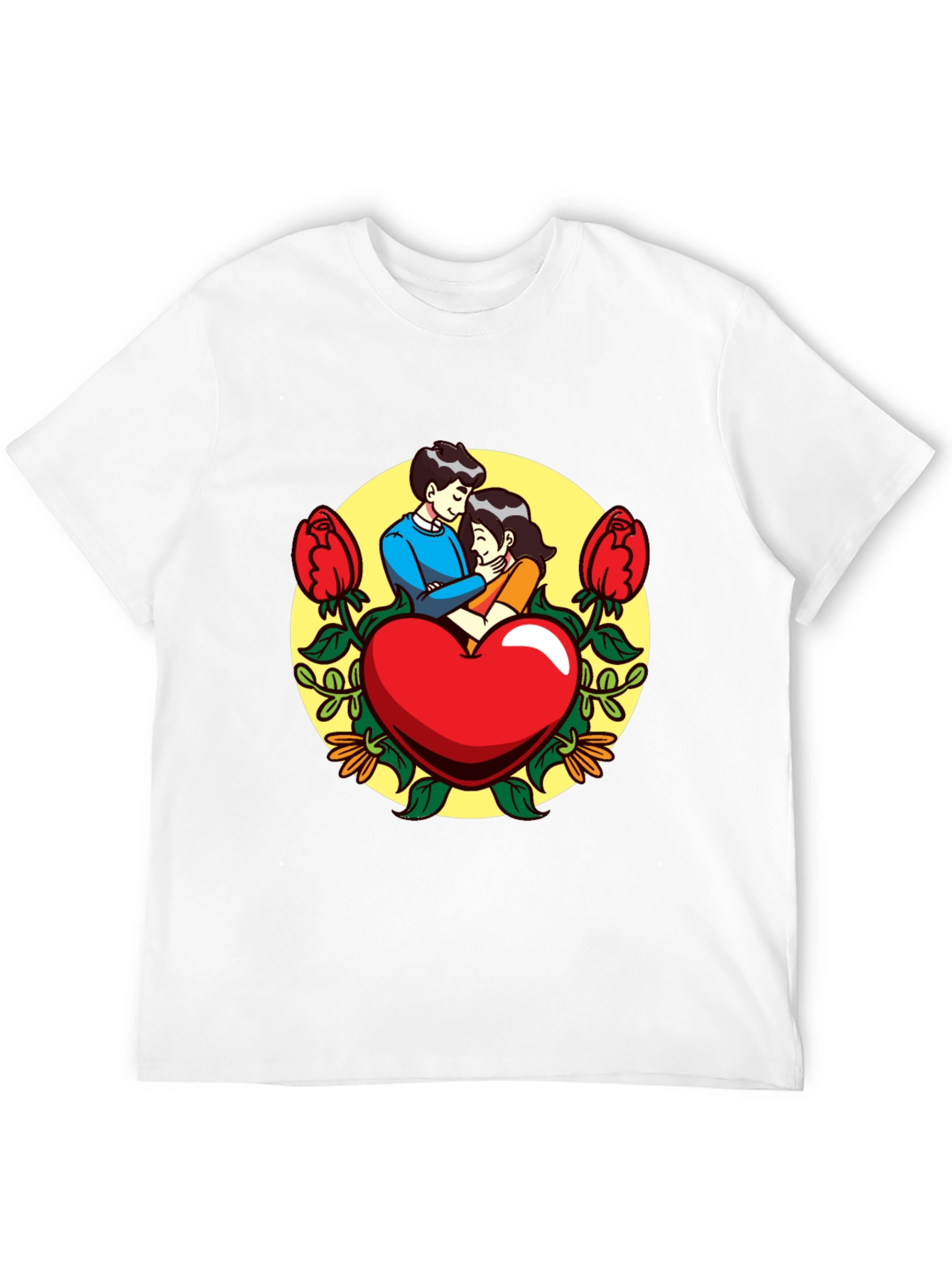 Romantic Couple Heart Graphic Black T-Shirt