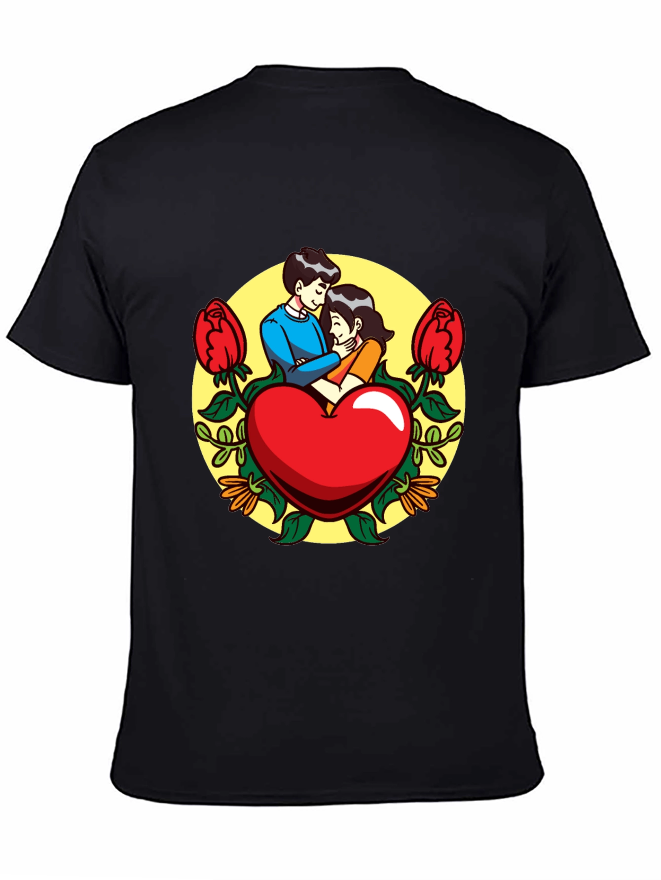 Romantic Couple Heart Graphic Black T-Shirt