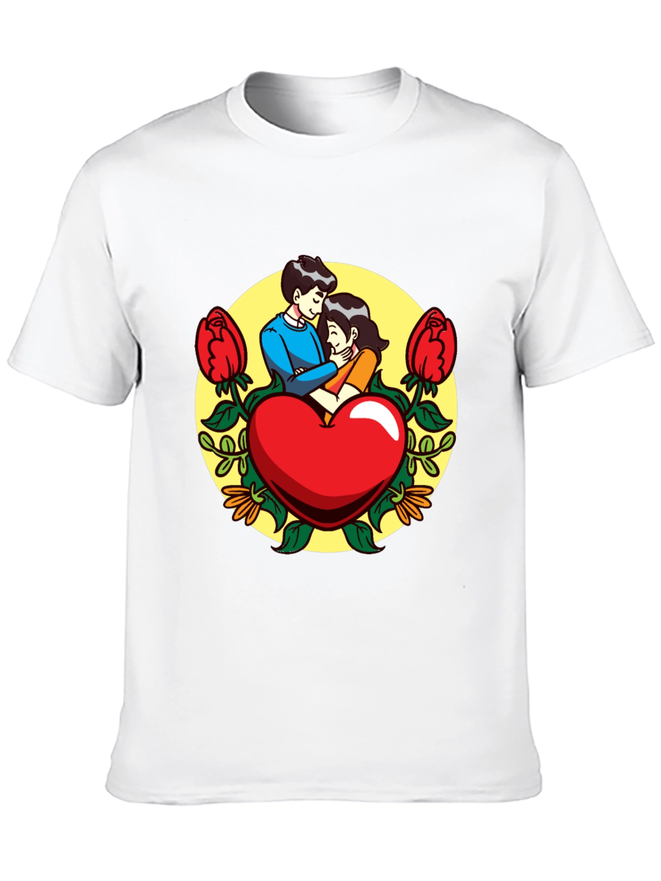 Romantic Couple Heart Graphic Black T-Shirt