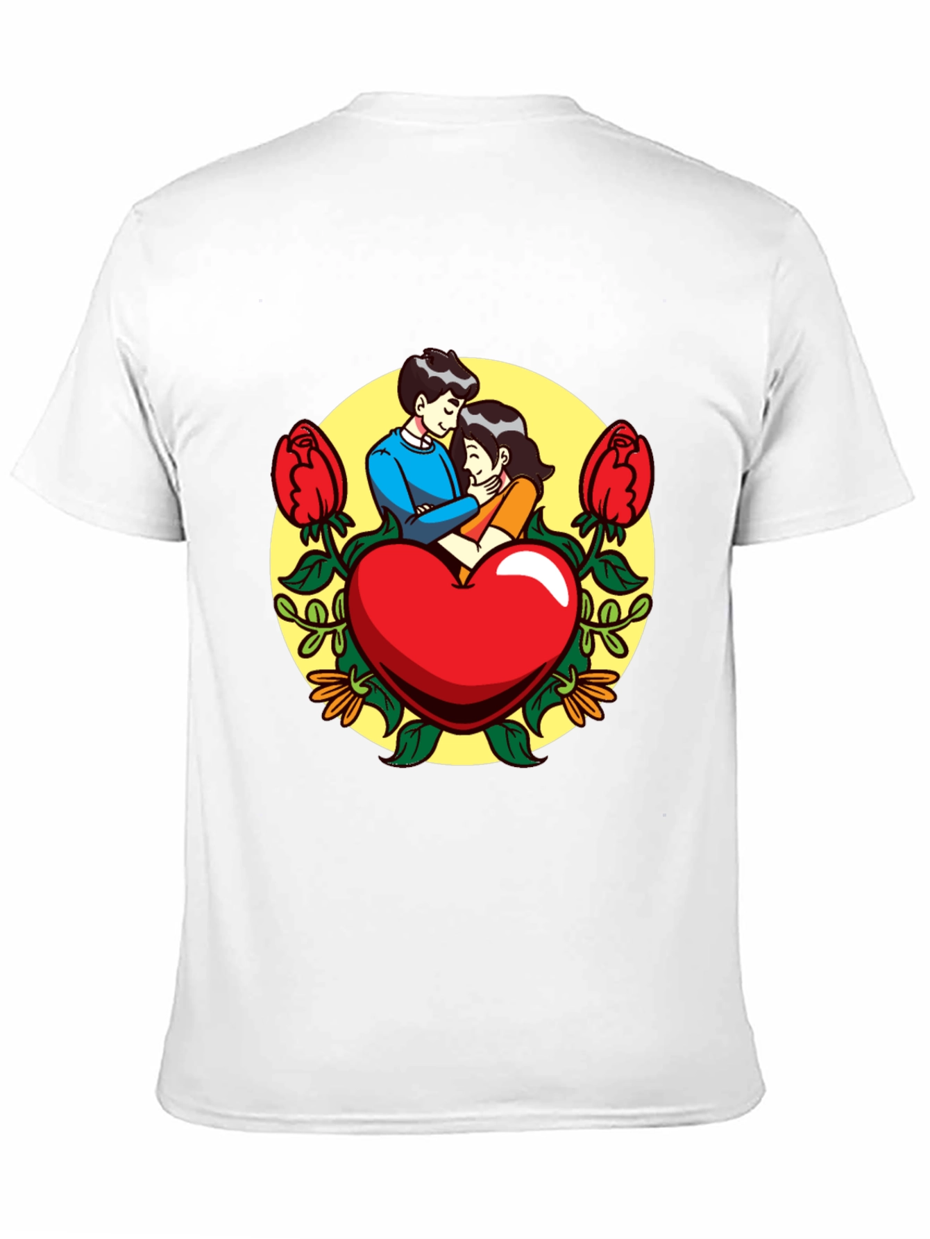 Romantic Couple Heart Graphic Black T-Shirt