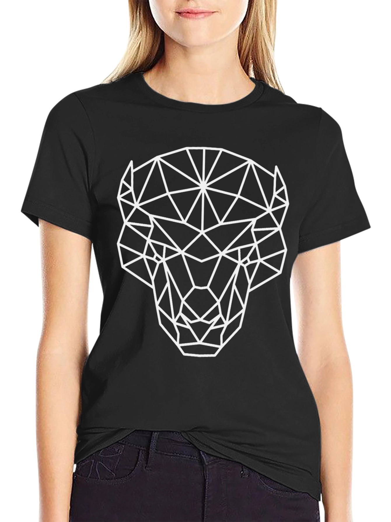Geometric Bull Graphic Tee - Black