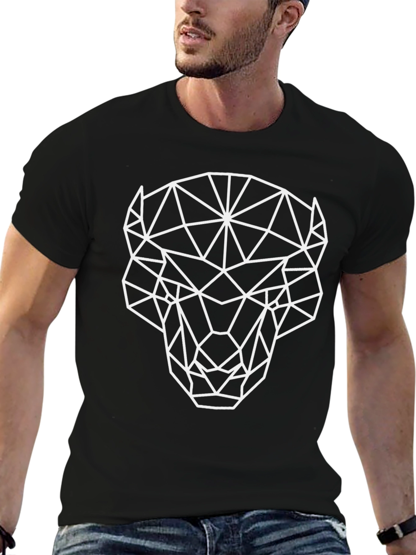 Geometric Bull Graphic Tee - Black