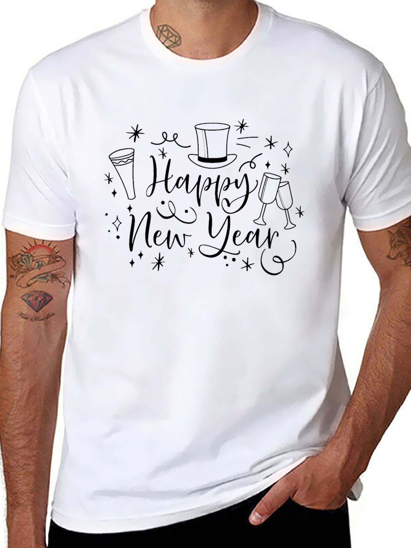 Happy New Year Graphic Tee - Black