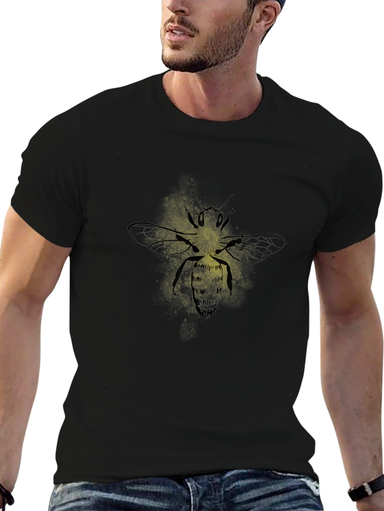 Mens Black Bee Graphic T-Shirt