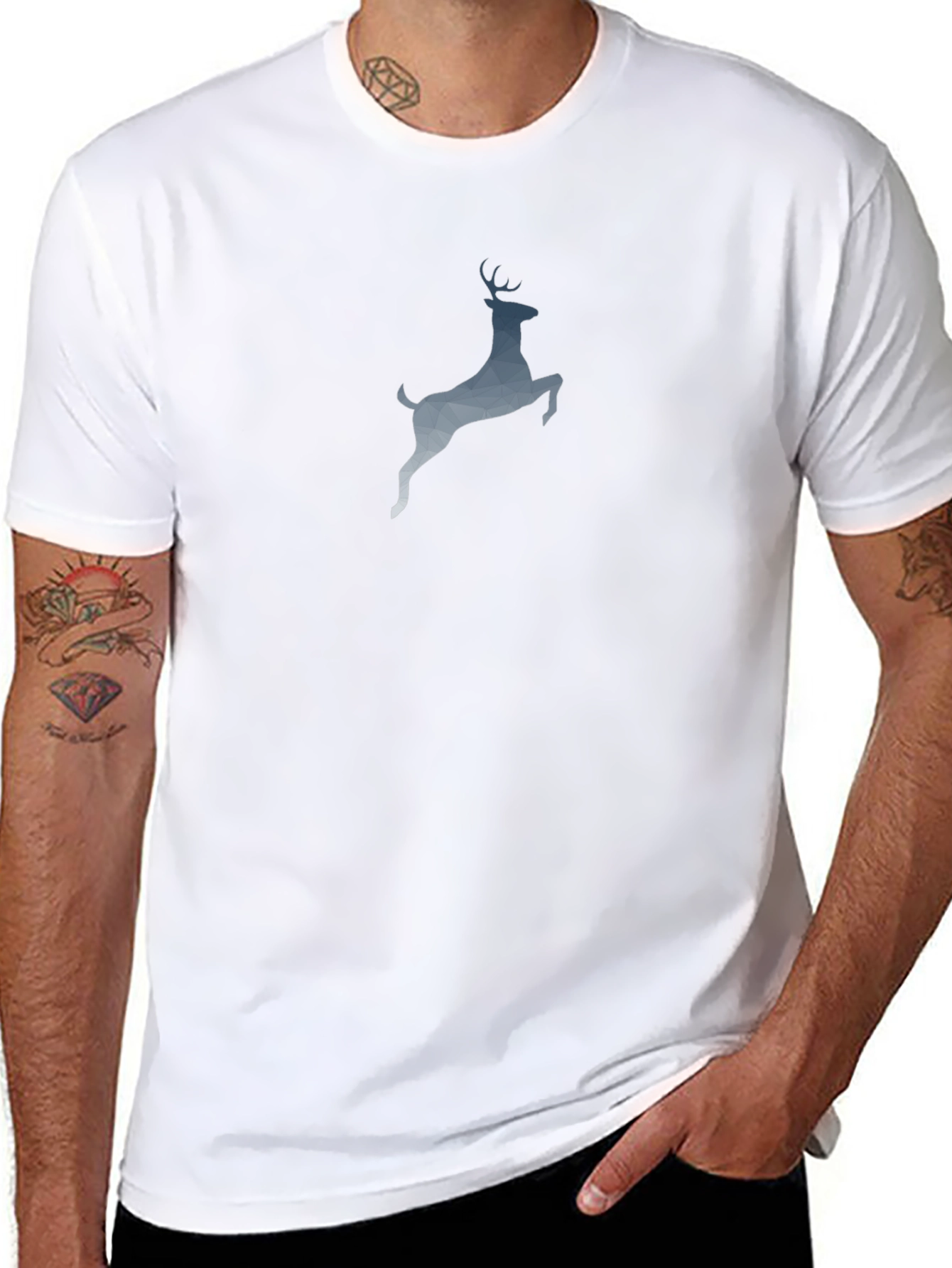Geometric Deer Graphic Mens Black T-Shirt