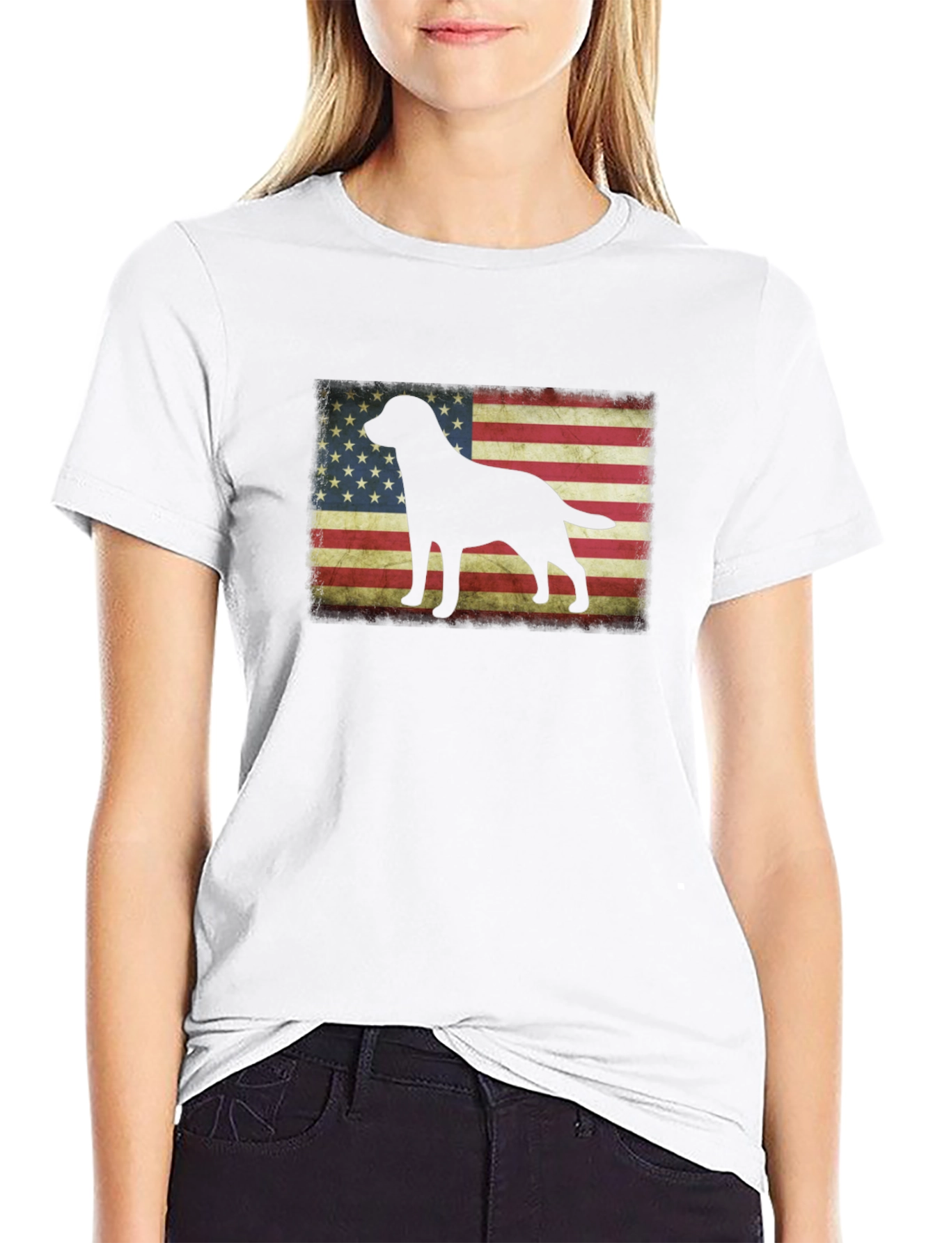 Patriotic Dog Silhouette T-Shirt - USA Flag Graphic Tee