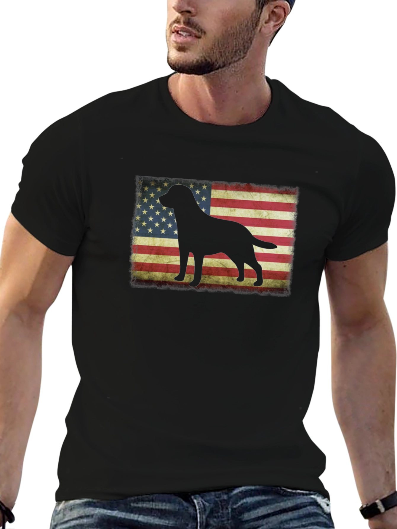 Patriotic Dog Silhouette T-Shirt - USA Flag Graphic Tee