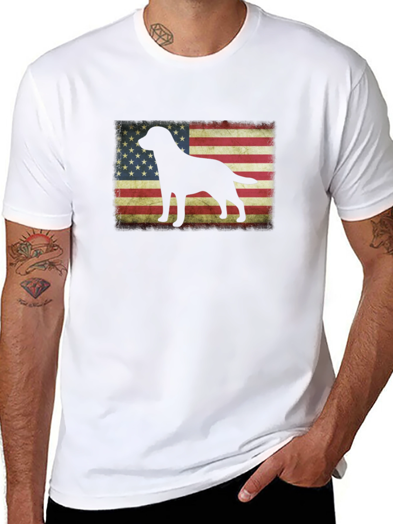 Patriotic Dog Silhouette T-Shirt - USA Flag Graphic Tee