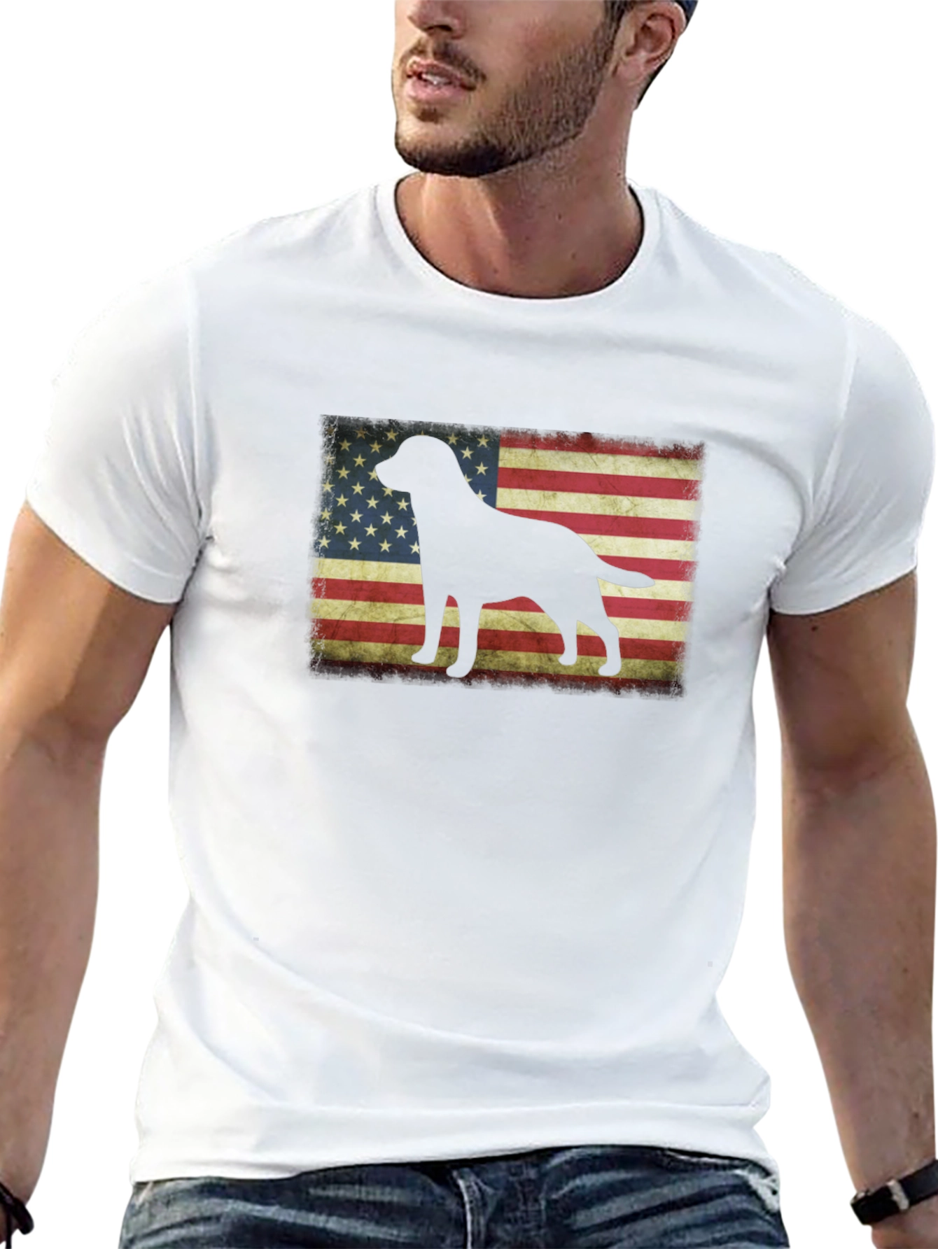 Patriotic Dog Silhouette T-Shirt - USA Flag Graphic Tee