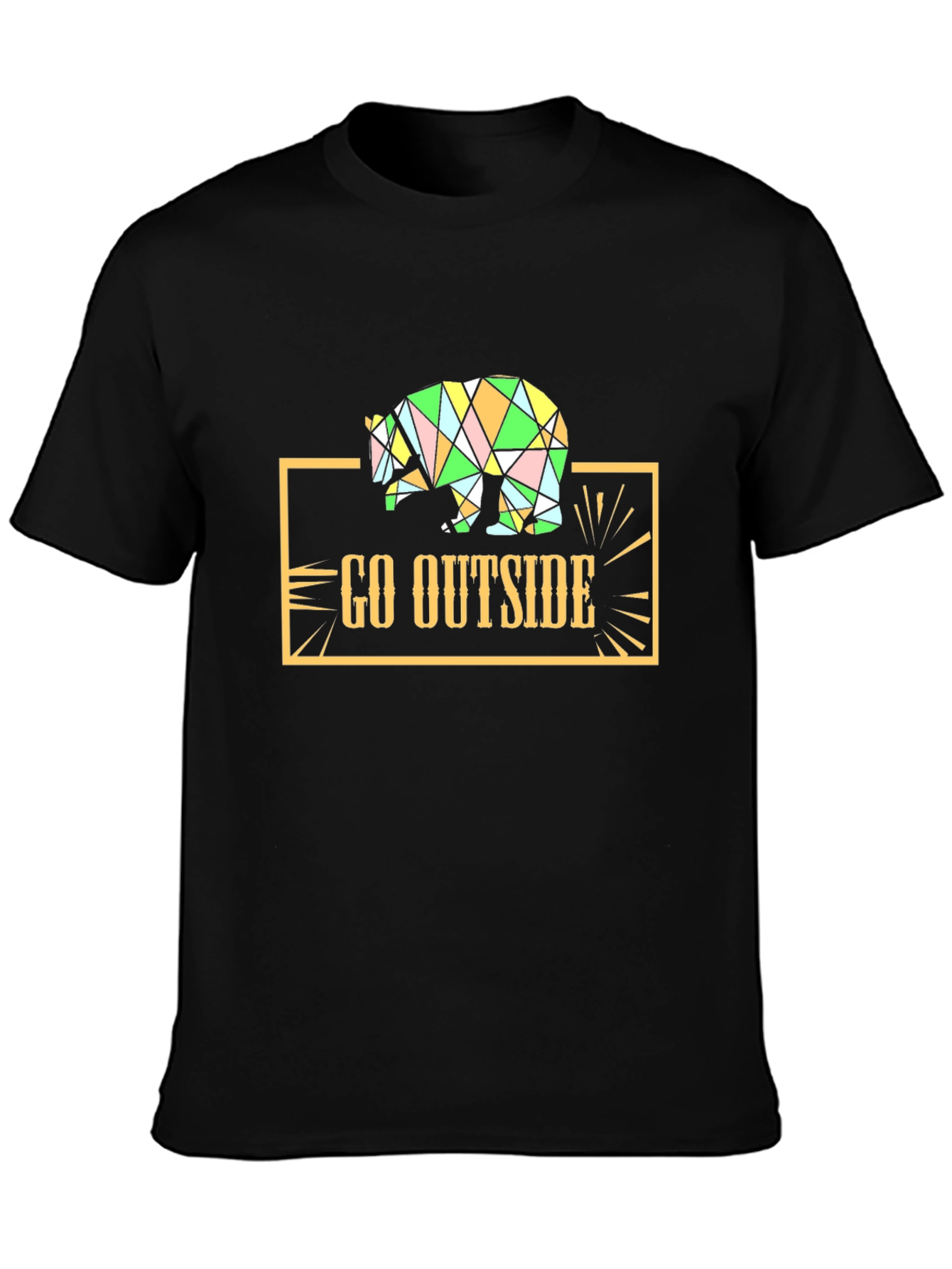 Go Outside Geometric Bear Graphic Tee - Black
