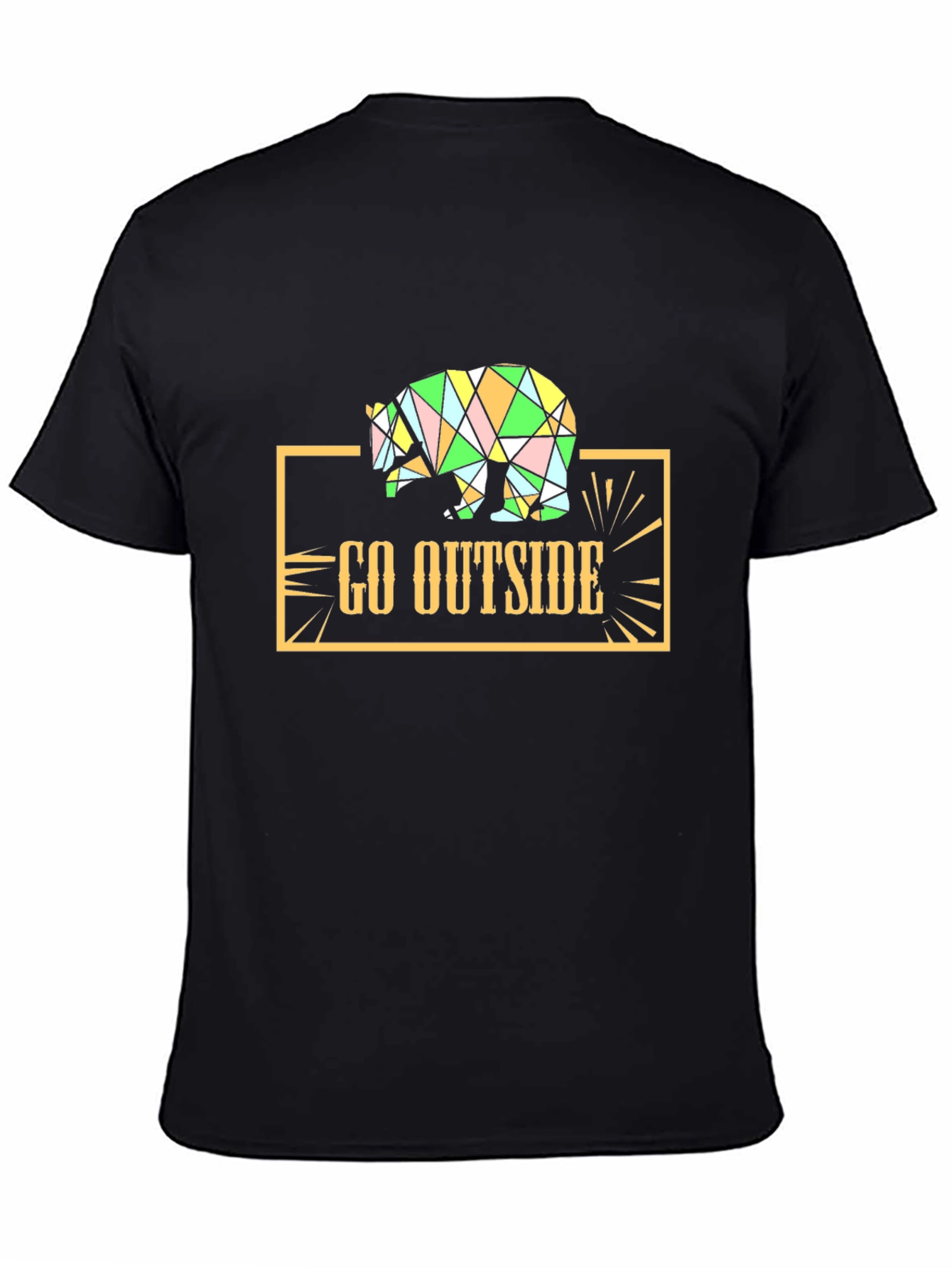 Go Outside Geometric Bear Graphic Tee - Black