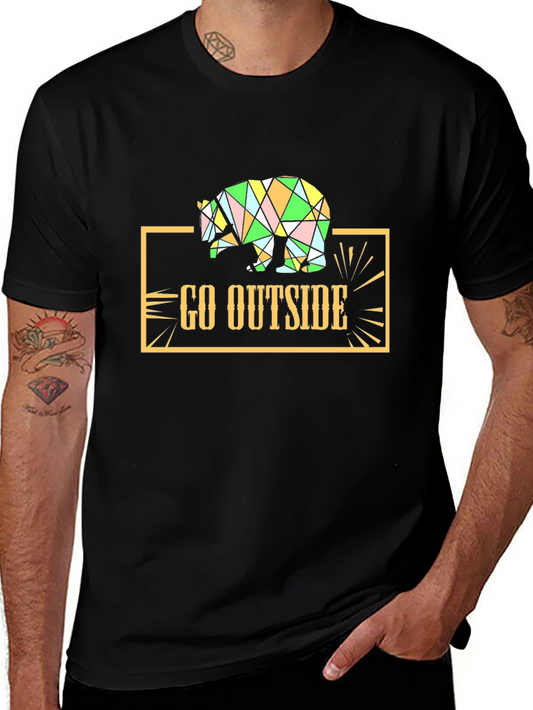 Go Outside Geometric Bear Graphic Tee - Black