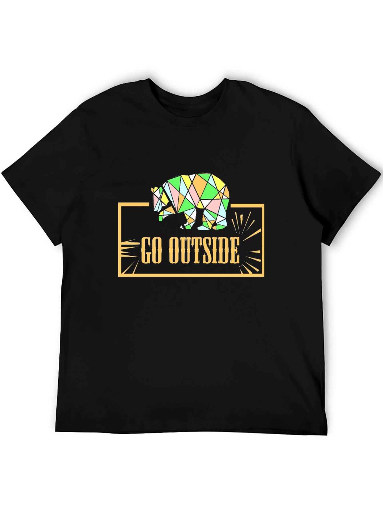 Go Outside Geometric Bear Graphic Tee - Black